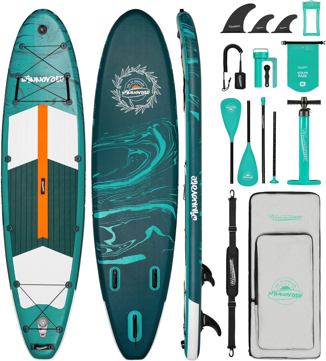 11’6″ x 35″ Inflatable Wood Grain SUP – Extra Wide Paddle Board with Accessories, Camera Mount & Dry Bag for All Ages – Ocean Current