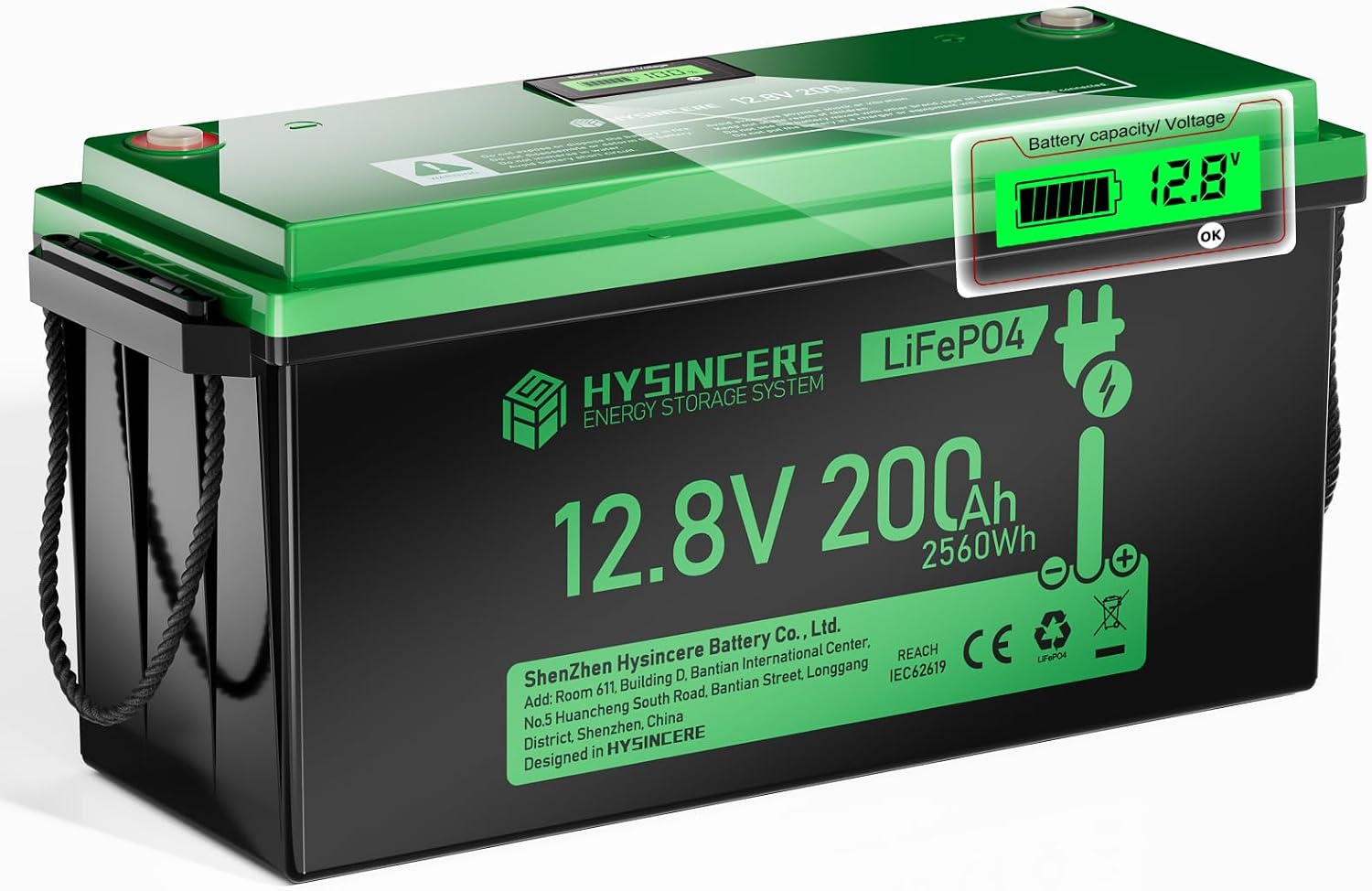 12V 200Ah LiFePO4 Lithium Battery, 2560Wh Energy, 200A BMS, 400A Max Discharge, 15000+ Cycles, 10-Year Life for RV, Solar, Marine