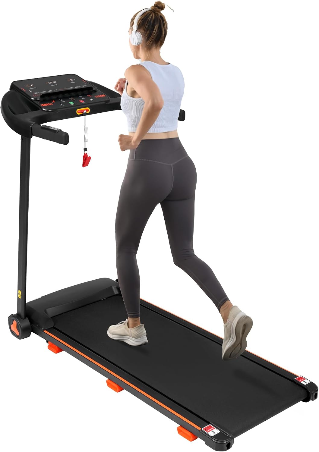 3.0HP Folding Treadmill for Home – Incline, 300 lbs Capacity, Bluetooth Speaker & Charging Station, Compact for Small Spaces, Orange