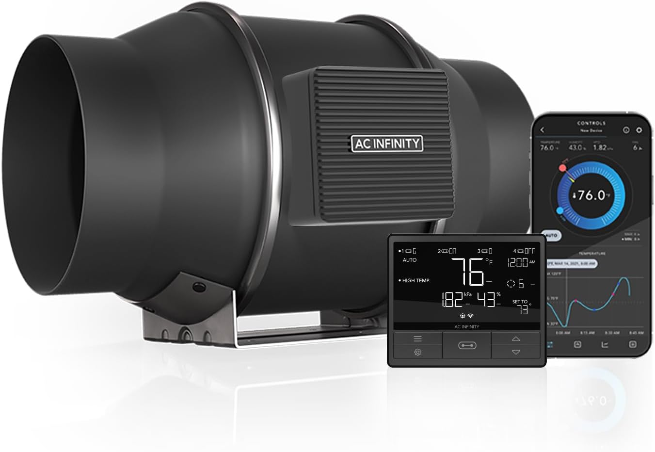 AC Infinity CLOUDLINE PRO T6, Quiet 6” Inline Duct Fan with Temperature Humidity VPD Controller