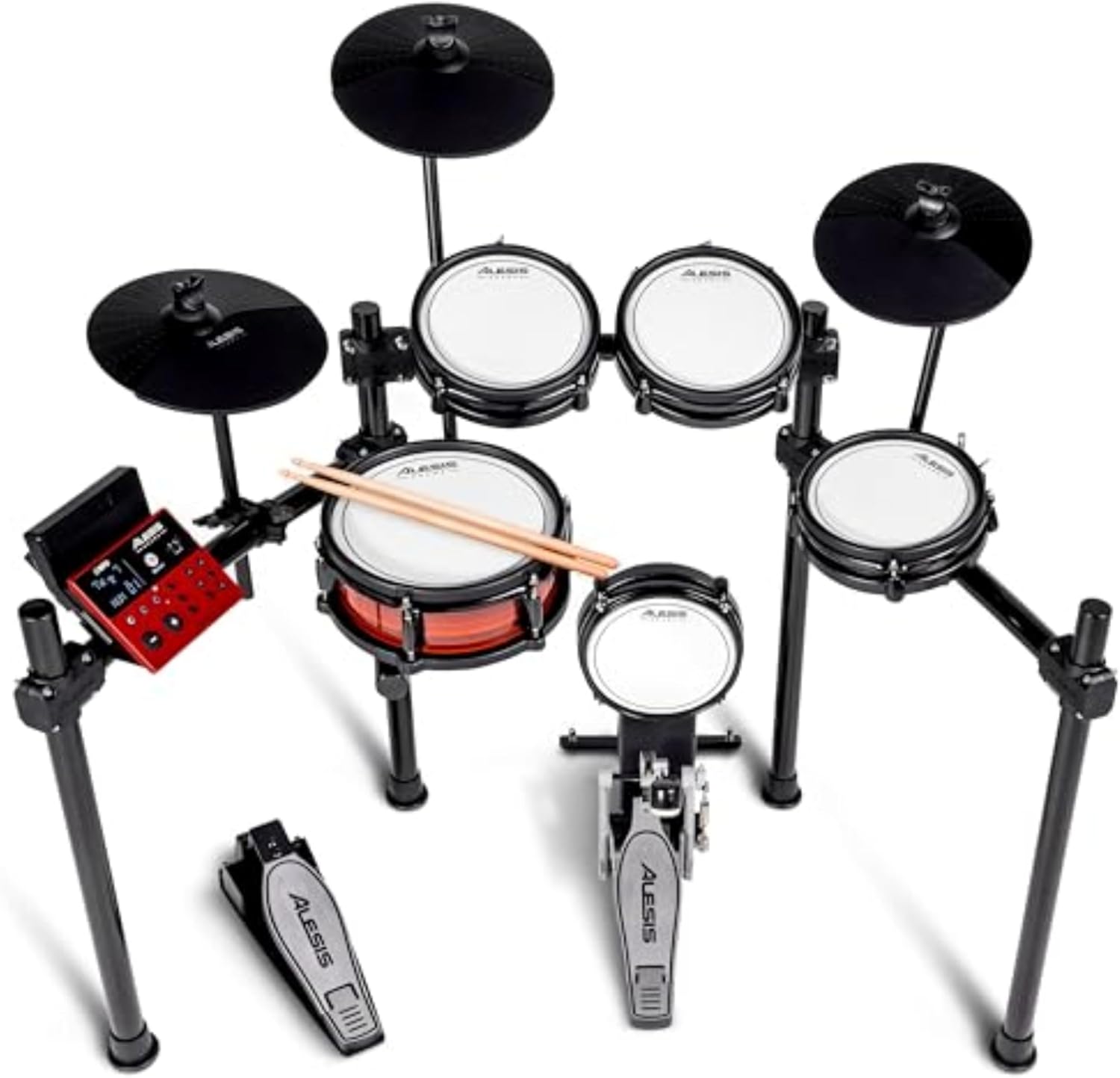 Alesis Nitro Pro Electric Drum Set with Dual-Zone Quiet Mesh Pads, 500+ Authentic BFD Sounds, Bluetooth, Drumeo, USB MIDI, Double Kick Compatible
