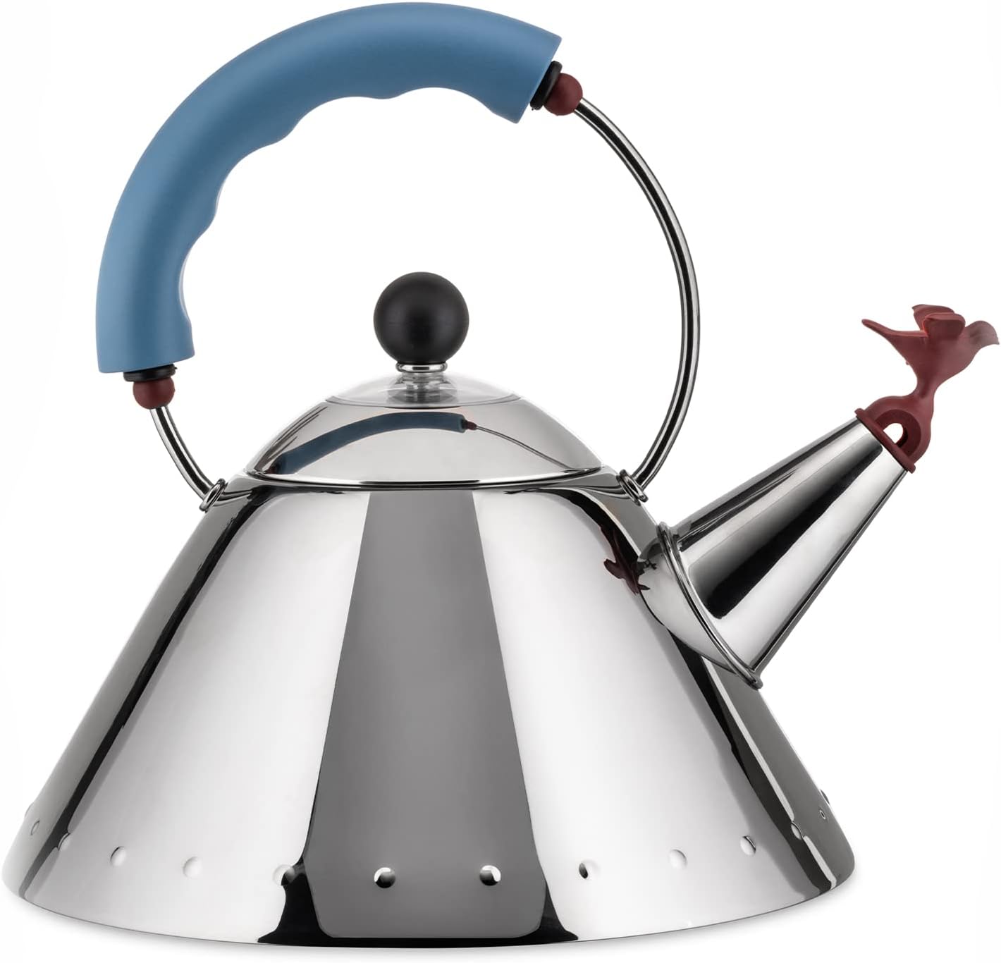 Alessi 9093 – Design Kettle with Handle and Bird-Shaped Whistle, Stainless Steel and PA, Light Blue