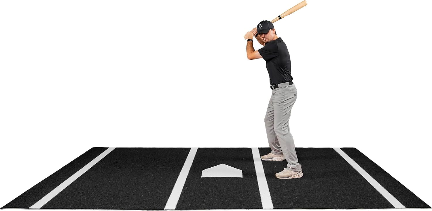 All Turf Mats 6×12 Ft Baseball Softball Batting Cage Mat – Durable Nylon Turf with Regulation Home Plate for Indoor/Outdoor Training – Black
