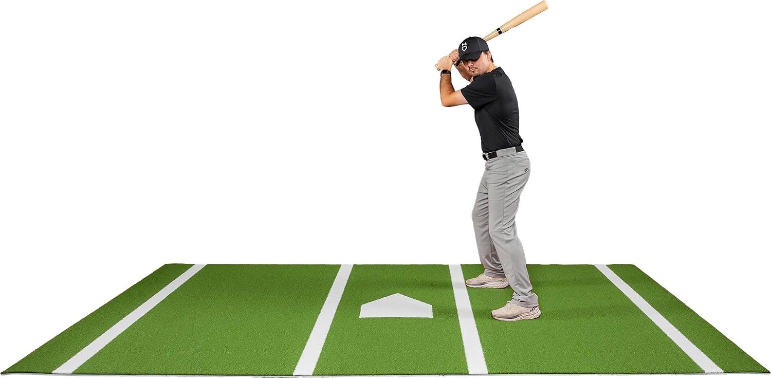 All Turf Mats 6×12 Ft Baseball Softball Batting Cage Mat – Durable Nylon Turf with Regulation Home Plate for Indoor/Outdoor Training – Green
