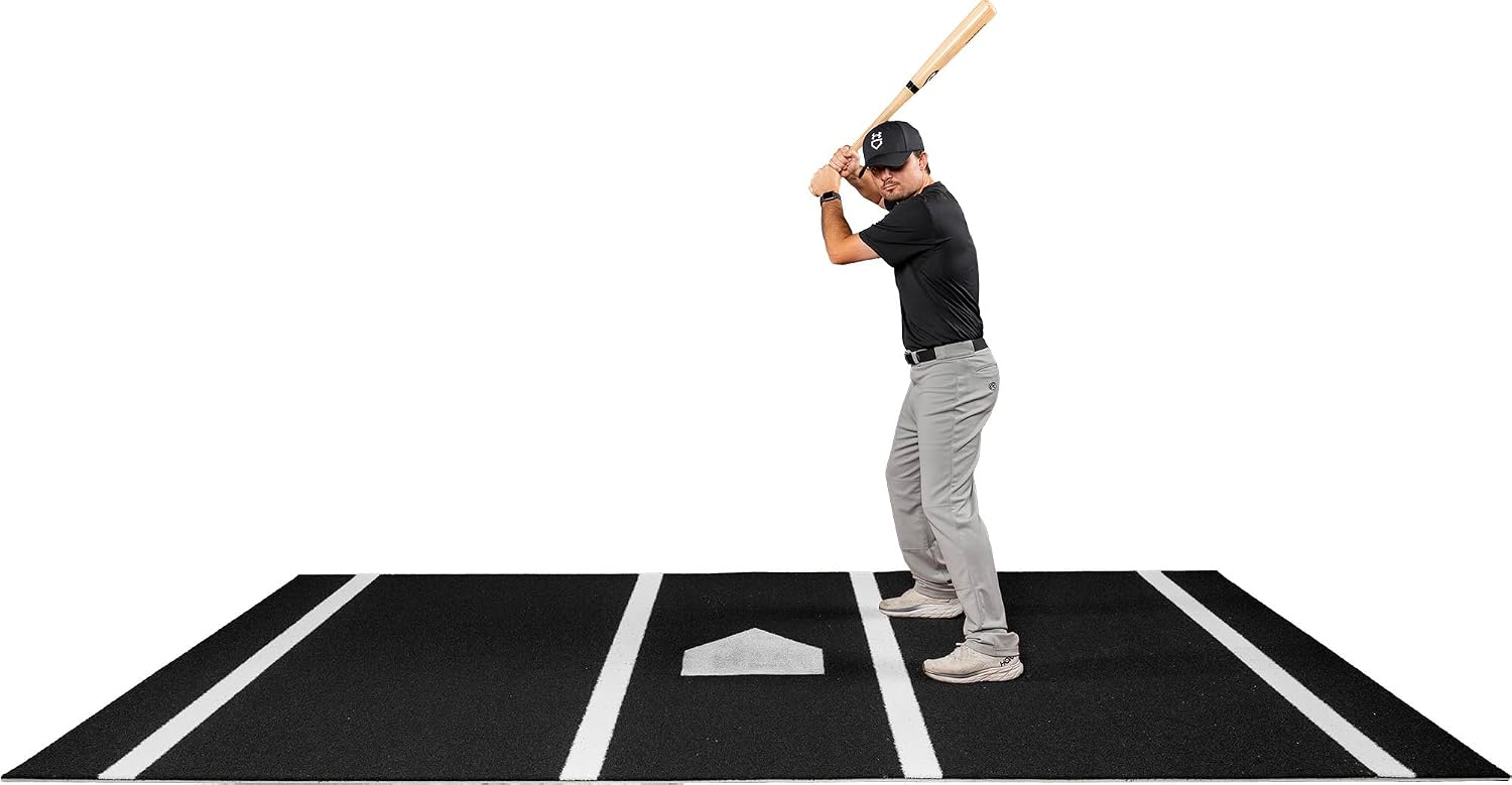 All Turf Mats Baseball/Softball Batting Cage Hitting Mat – 6×12 Ft Black Nylon Turf with 5mm Foam & Painted Home Plate for Practice