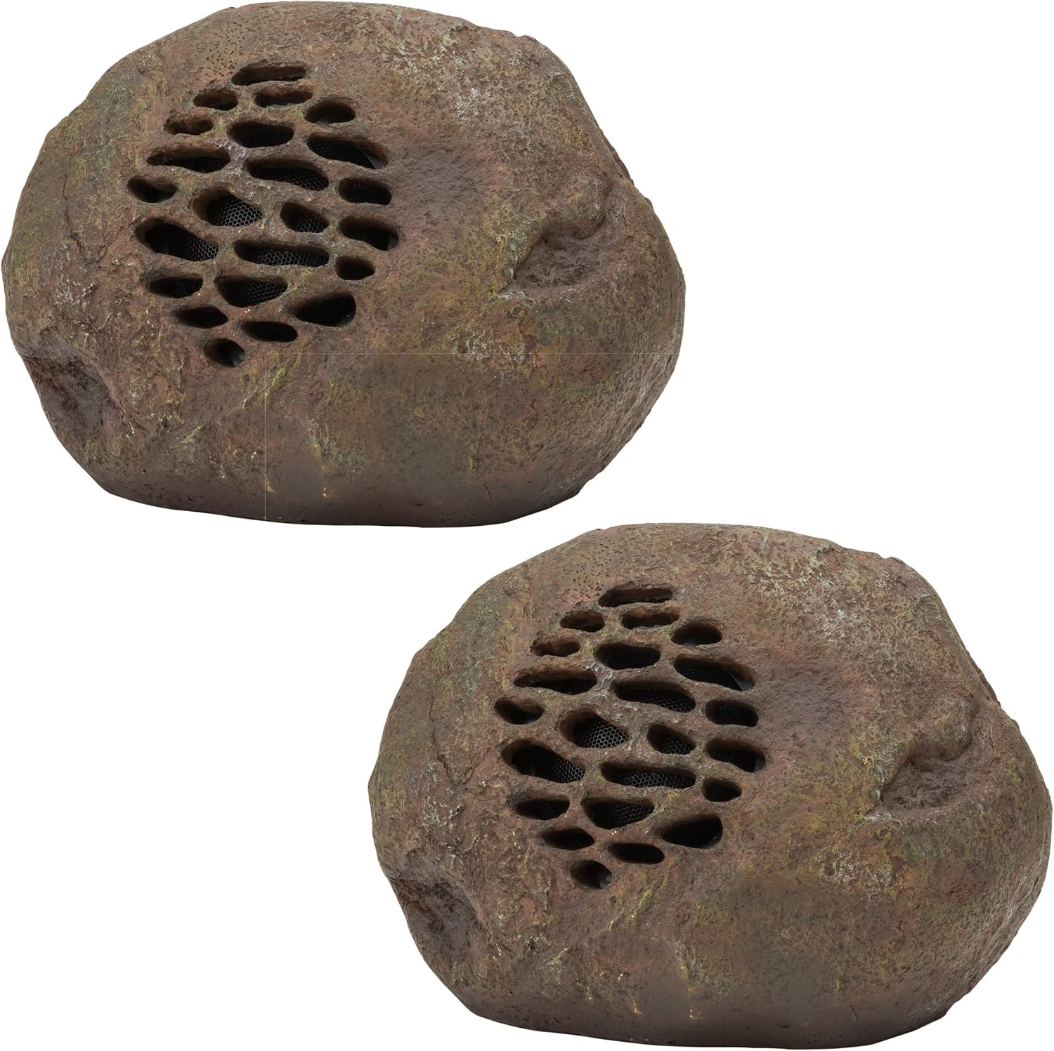 Alpine Corporation QLP952SLR-2 9″ Waterproof Bluetooth Solar-Powered Outdoor Wireless Rock Speakers, High-Fidelity Audio System, Brown