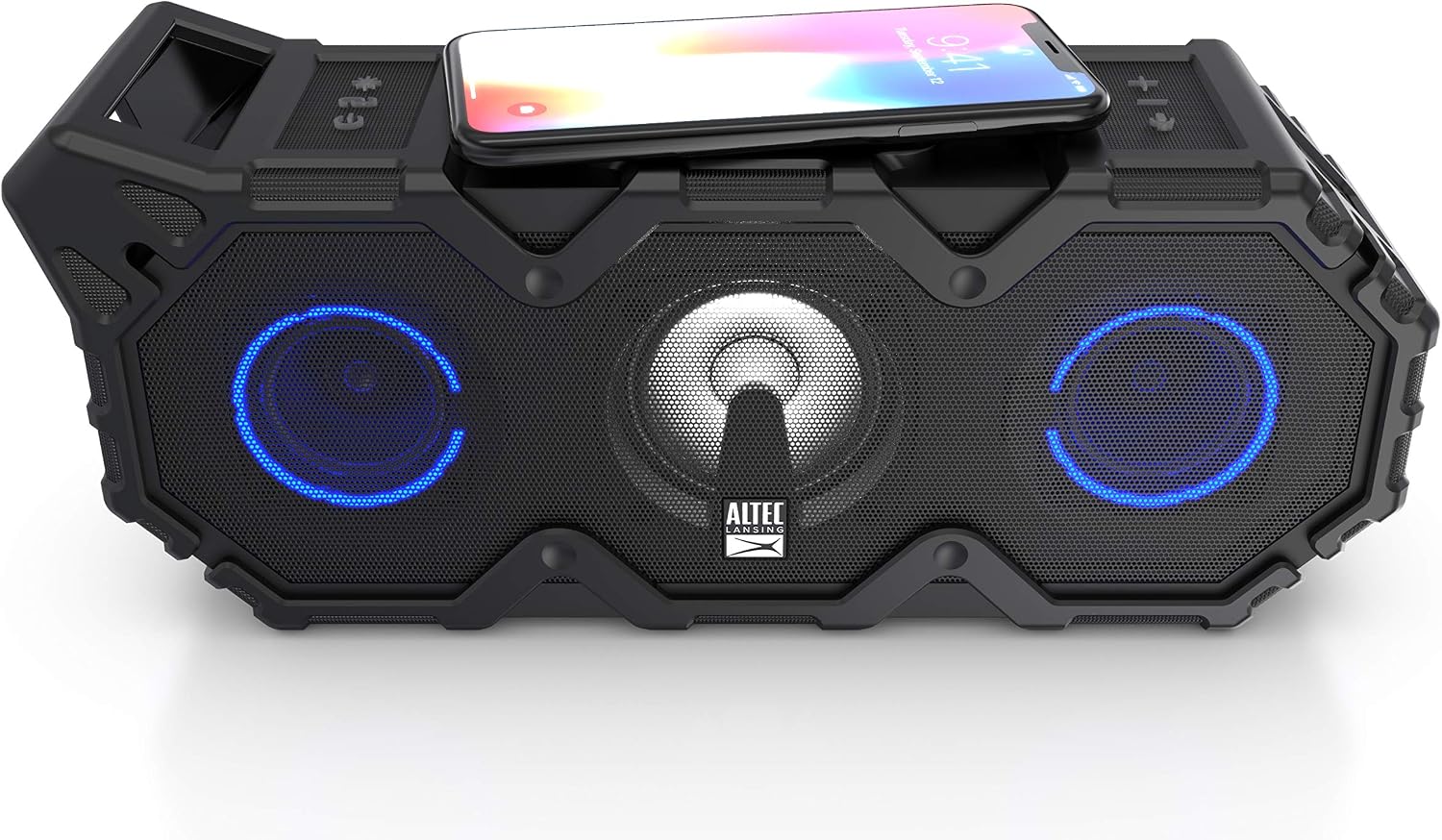 Altec Lansing Super LifeJacket Jolt – Waterproof Bluetooth Speaker, Durable & Portable with Qi Wireless Charging and Customizable Lights, Black