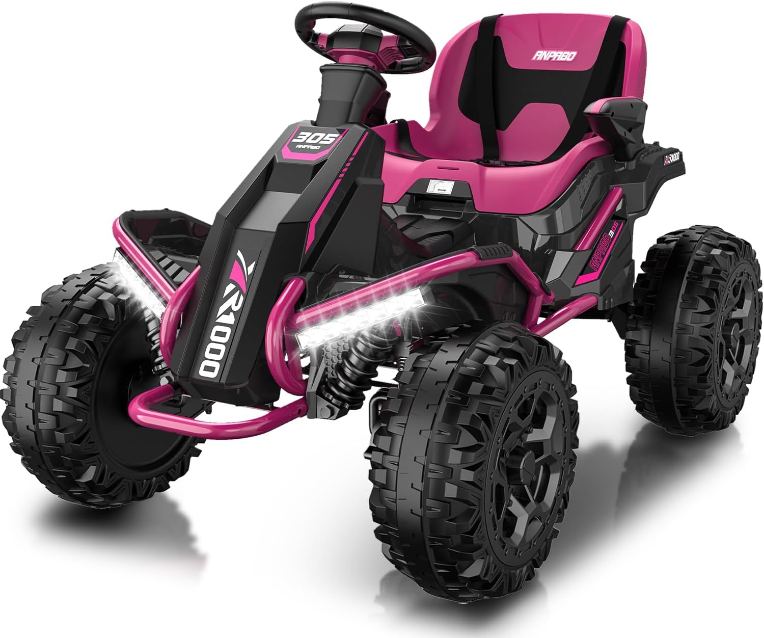 ANPABO 24V 4×4 Ride On Toy for Big Kids – 4x200W Motors, 5MPH, Adjustable Seat, Parent Remote, Metal Frame, Rose Red