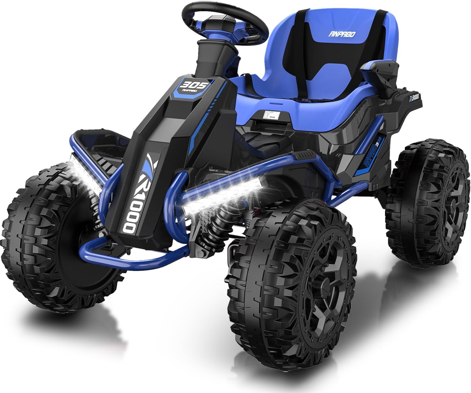 ANPABO 24V 4×4 Ride On Toy for Big Kids – 4x200W Motors, 5MPH, Adjustable Seat, Remote, Off-Road Quad Design, Blue