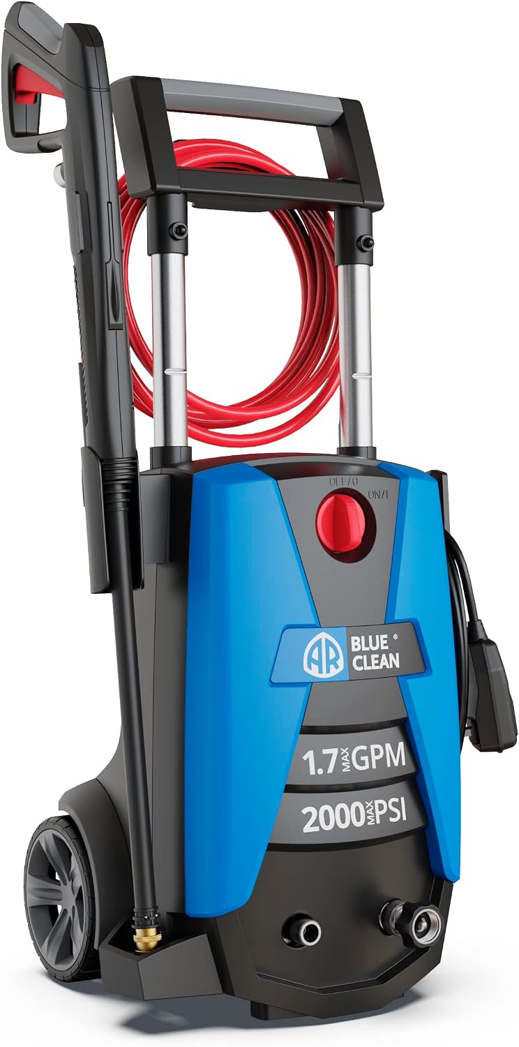 AR Blue Clean BC383HS – 2000 PSI Electric Pressure Washer, 1.7 GPM, Bayonet Connect, Telescopic Handle, Onboard Storage, Portable