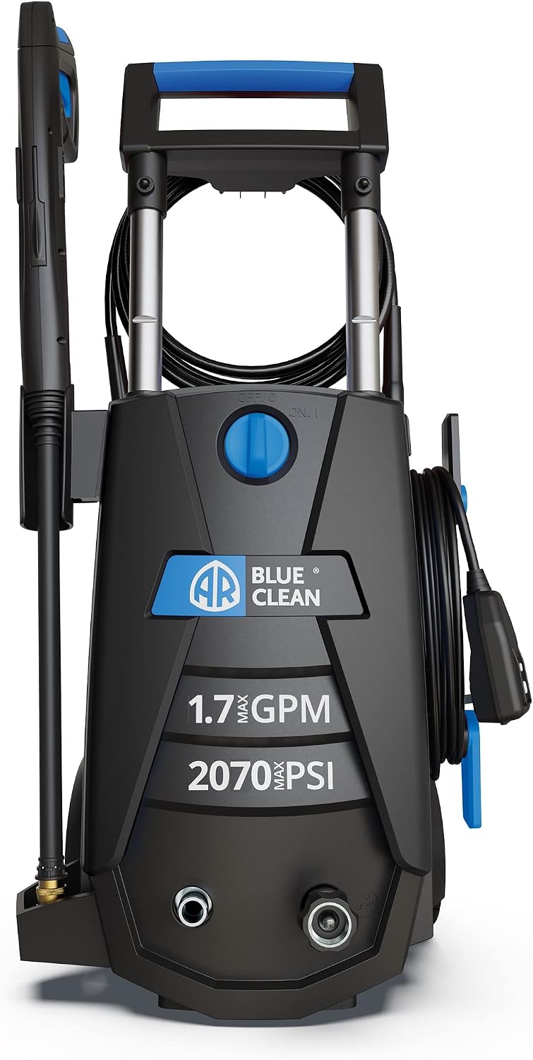 AR Blue Clean BC383HSB – 2070 PSI Electric Pressure Washer, 1.7 GPM, Bayonet Connect, Telescopic Handle, Onboard Storage, Portable