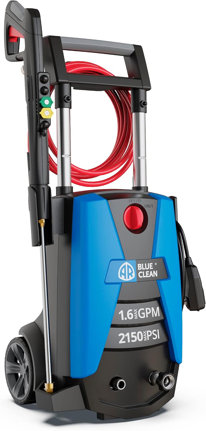 AR Blue Clean BC383HSS – 2150 PSI Electric Pressure Washer, 1.6 GPM, Quick Connect, Telescopic Handle, Onboard Storage, Portable