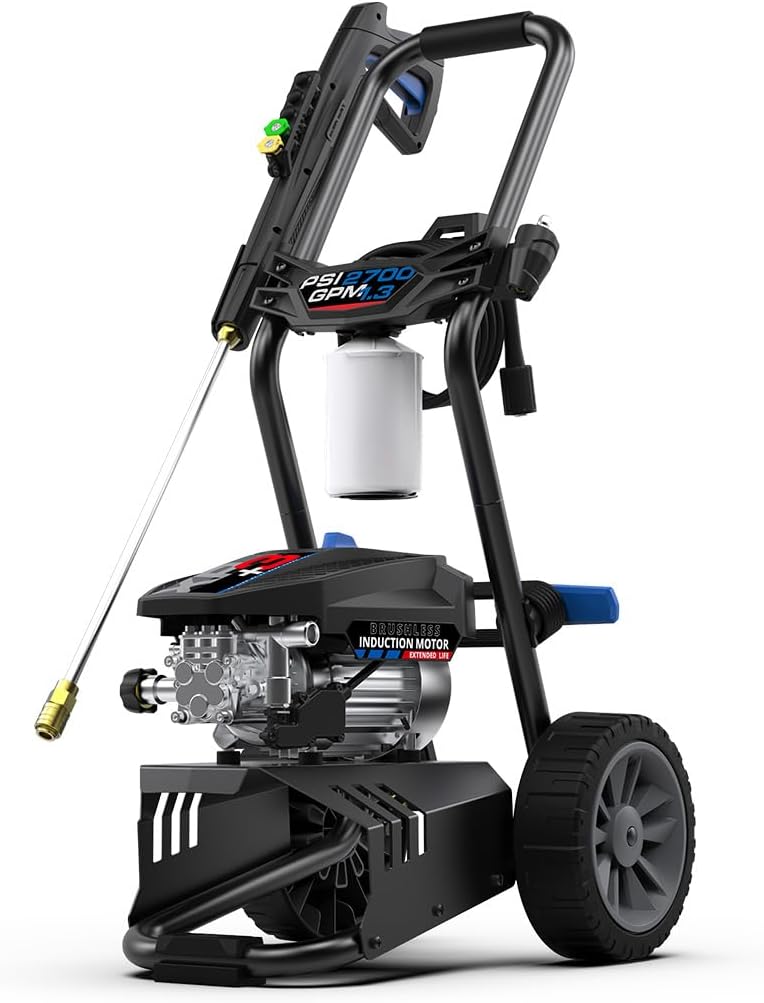 AR Blue Clean Maxx BMXP32700P – 2700 PSI Electric Pressure Washer, 1.3 GPM, Quick Connect, Two-Wheel Trolley, Onboard Storage, Portable