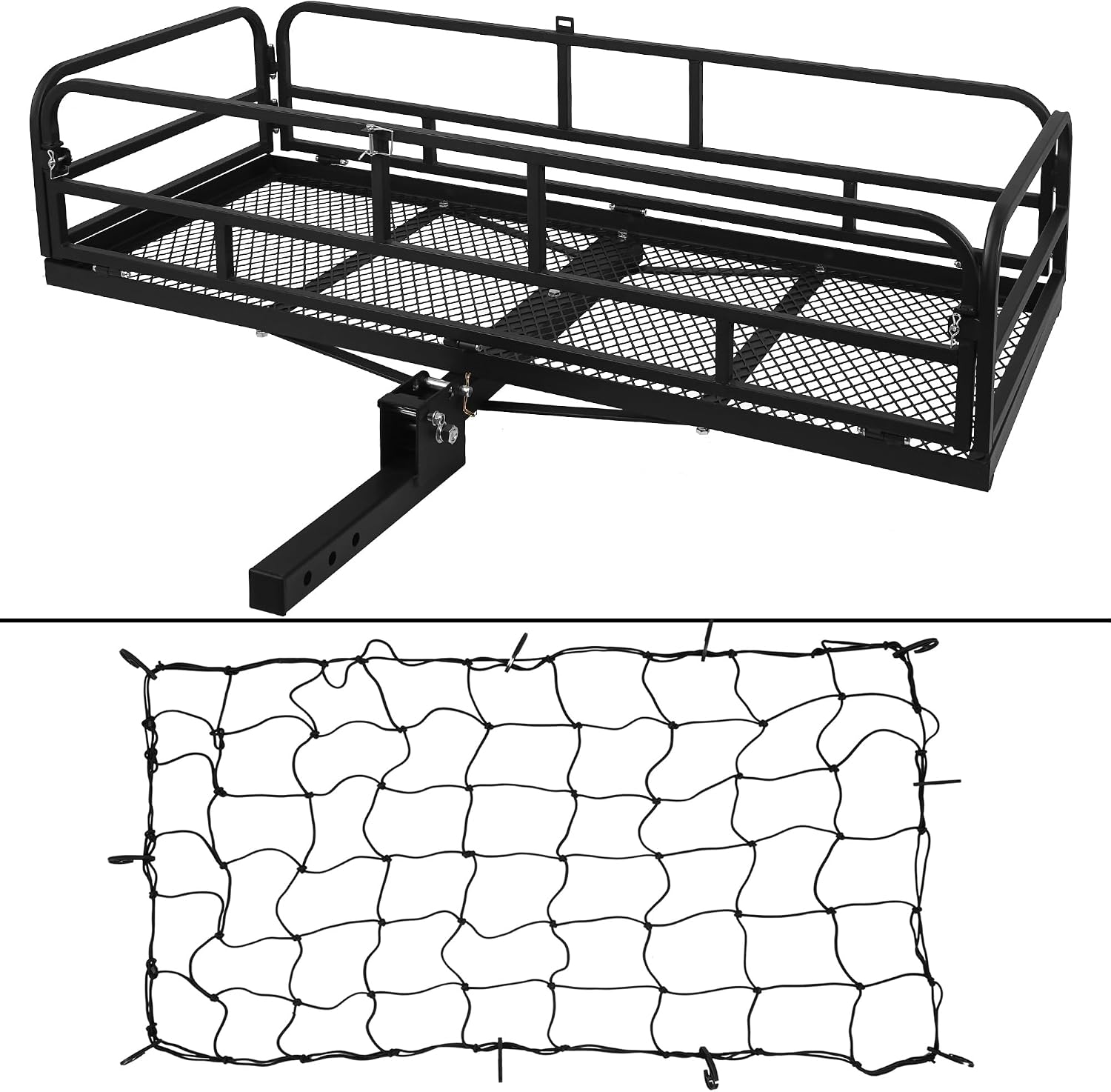 ARKSEN Folding Cargo Rack – 60″x25″x14″ with Nylon Net, 500 lbs Capacity, 2″ Receiver Hitch, Foldable for SUV, Pickup & Camping