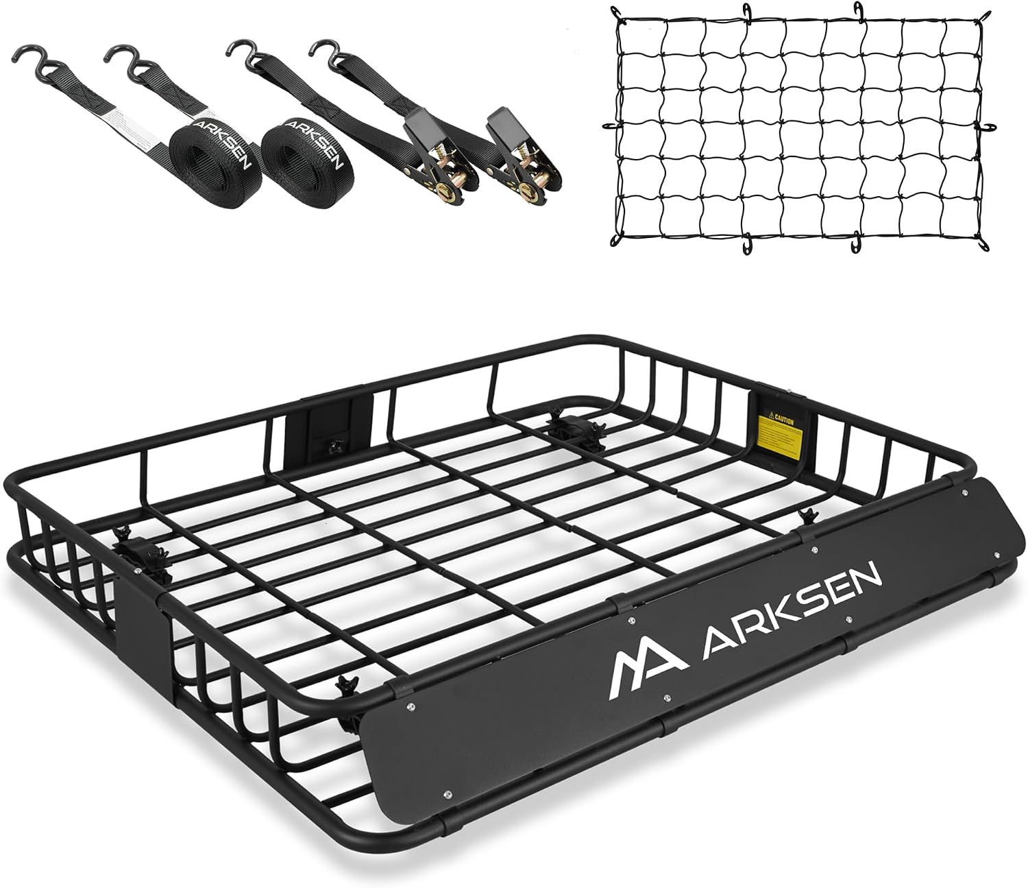 ARKSEN Roof Rack Cargo Carrier 43″x50″x6″ – 250 lbs Capacity, Heavy-Duty Steel with Cargo Net & Ratchet Straps for SUV, Truck & Car