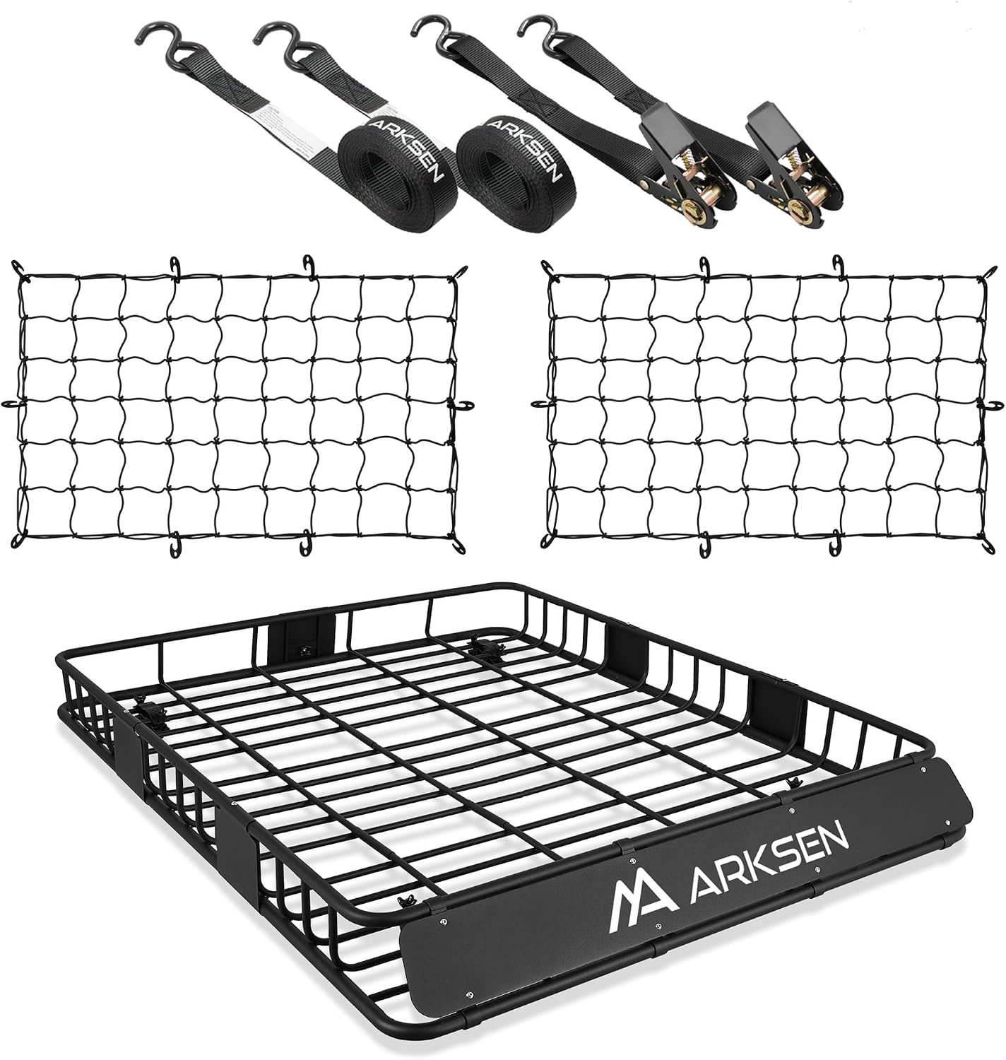 ARKSEN Roof Rack Cargo Carrier 64″x50″x6″ – 250 lbs Capacity with 2 Cargo Nets & Ratchet Straps, Steel Basket for SUV, Truck & Car