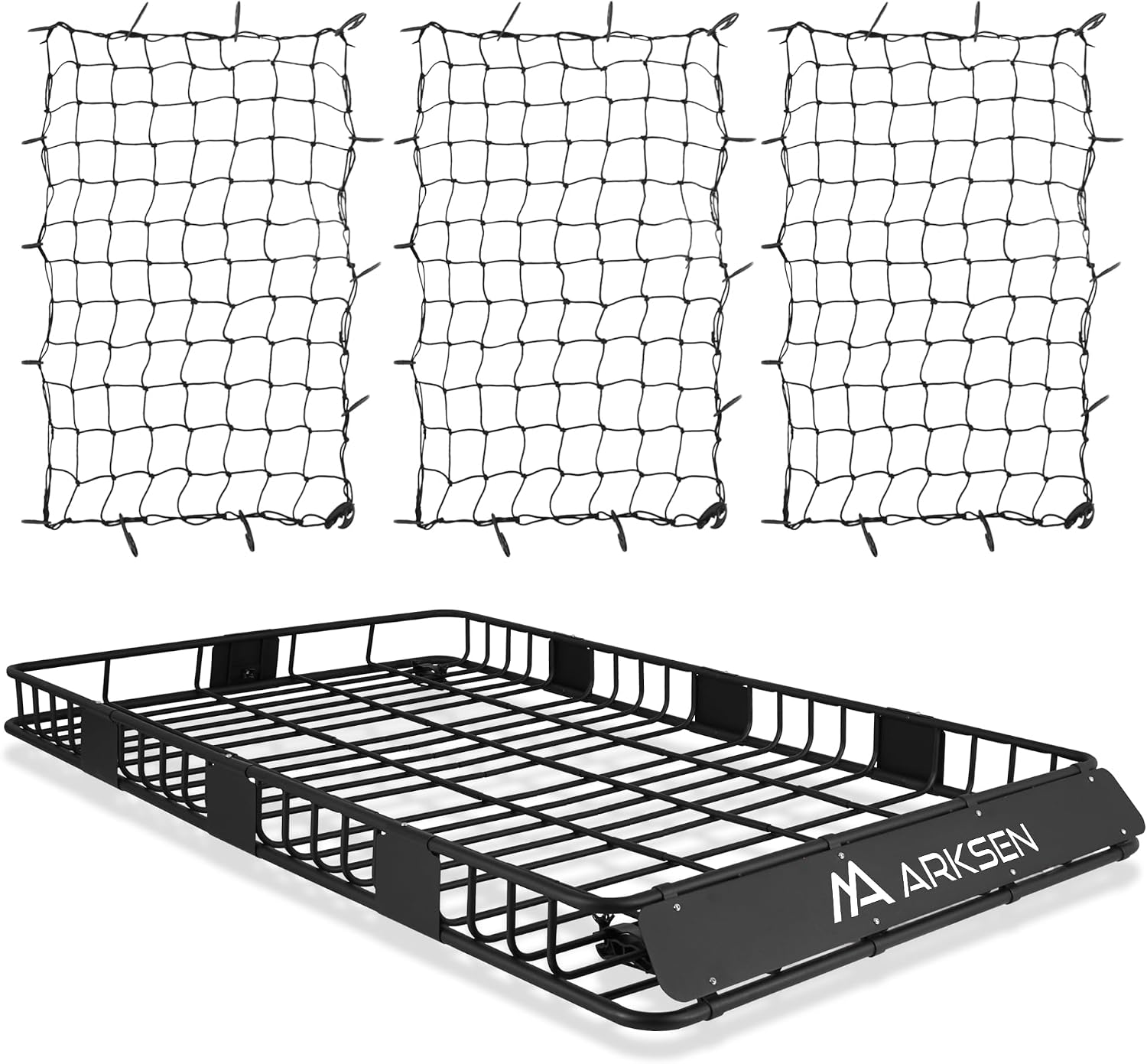 ARKSEN Roof Rack Cargo Carrier 84″x50″x6″ – 250 lbs Capacity with 3 Cargo Nets, Heavy-Duty Steel Basket for SUV, Truck & Car