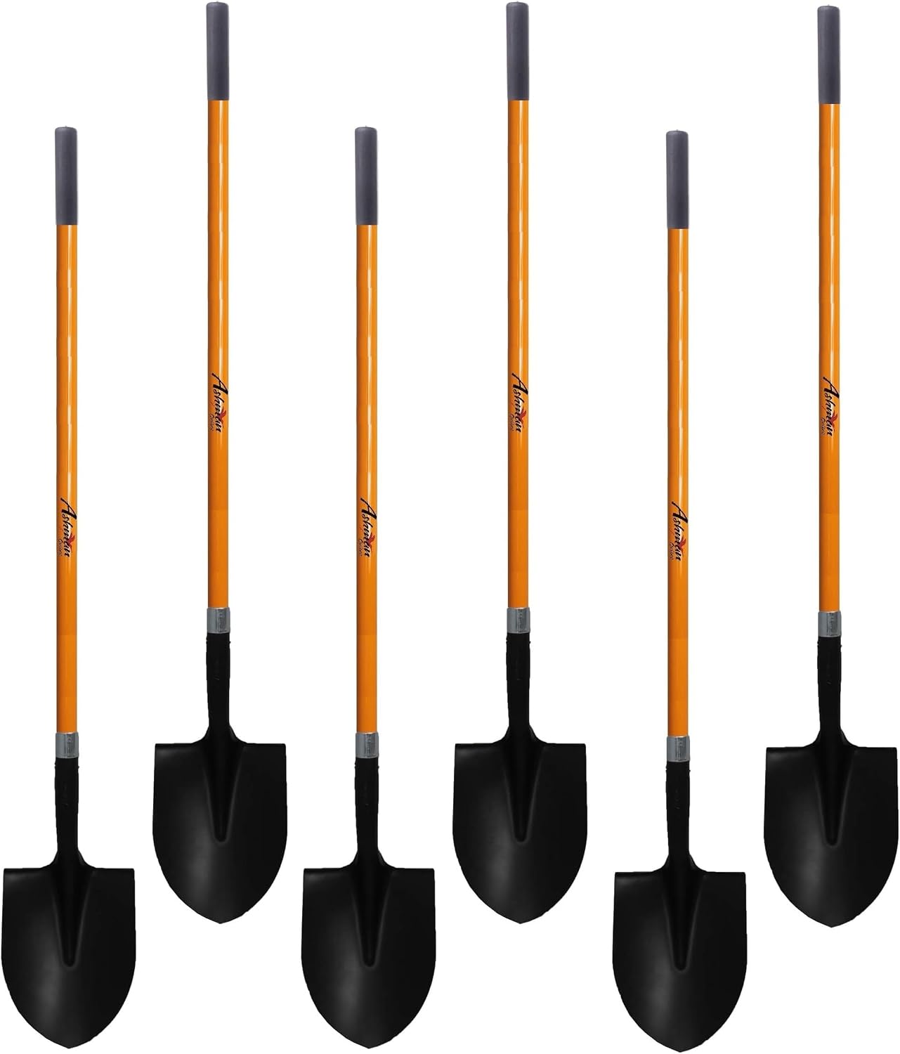 Ashman 6-Pack Heavy-Duty Digging Shovels – 47″ Long Handle Trenching Blade for Garden & Construction