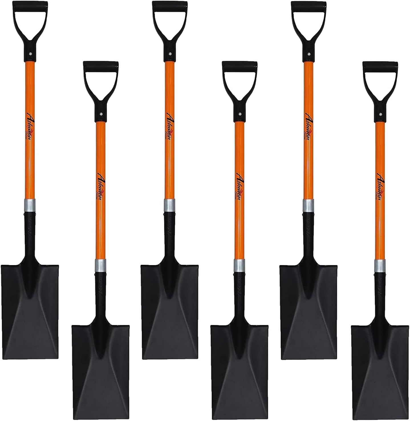 Ashman 6-Pack Spade Shovels – 41″ Long D-Handle 2.2 lb Durable Orange Multipurpose Garden Spades