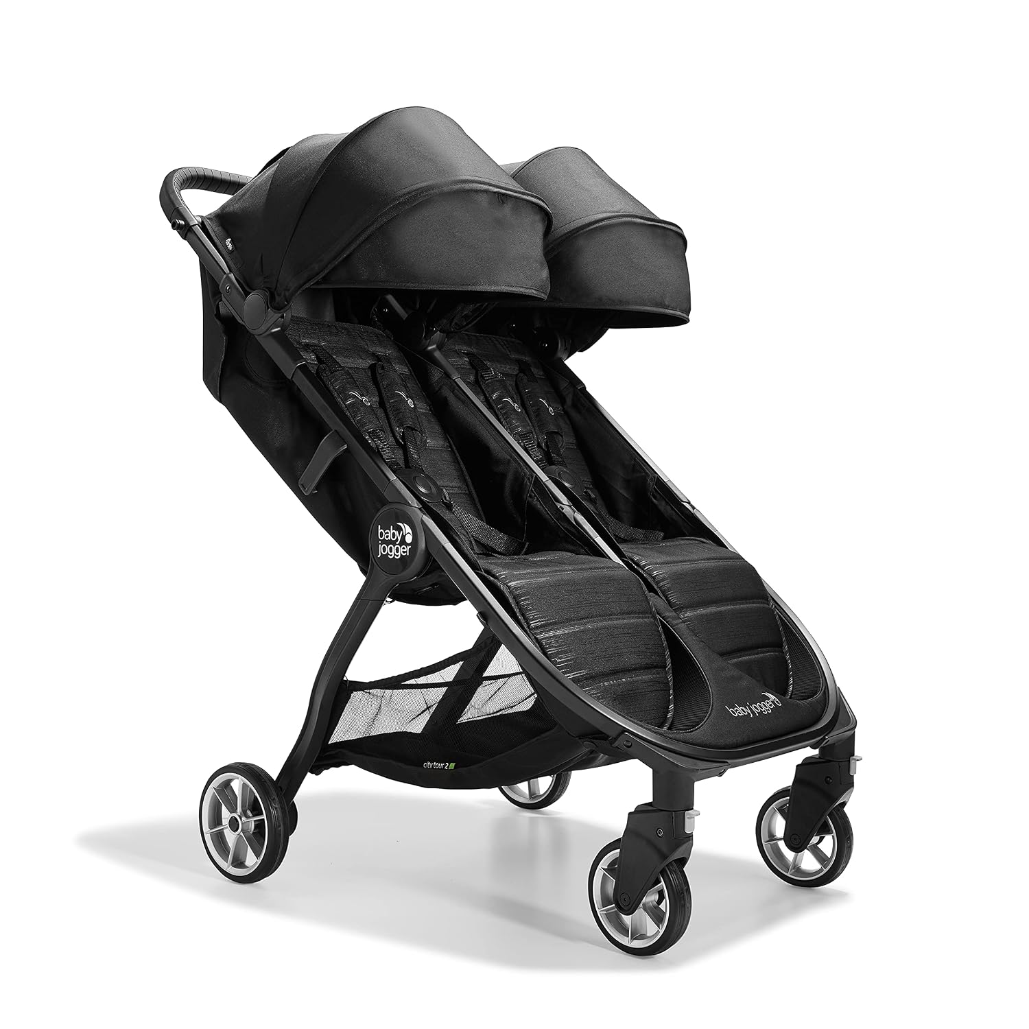 Baby Jogger City Tour 2 Double Stroller, Compact Lightweight Twin Stroller, Easy to Fold & Maneuver, Plush Comfort, Pitch Black
