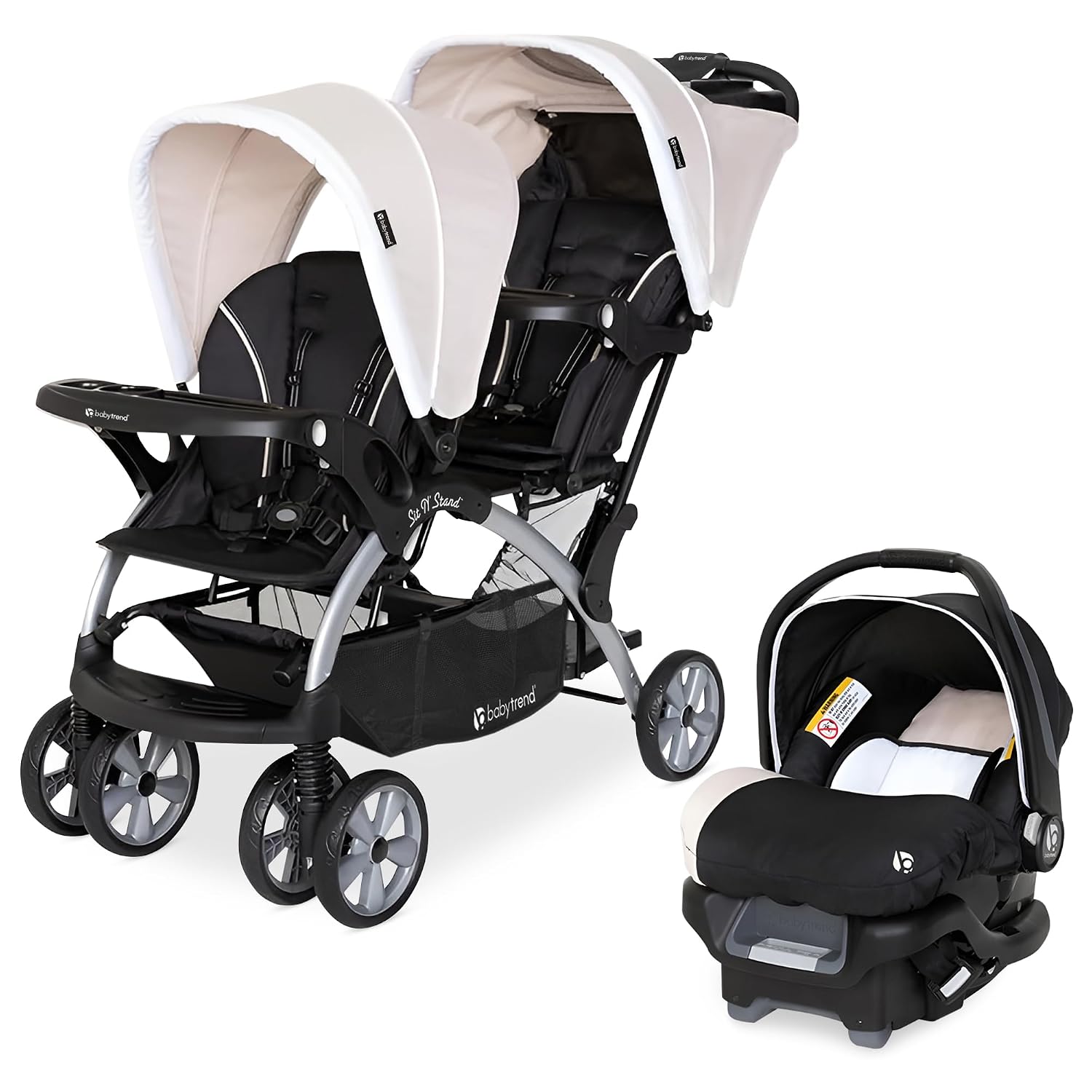 Baby Trend Infant and Toddler Double Stroller & Car Seat Combo, 2 Pc Set, Khaki
