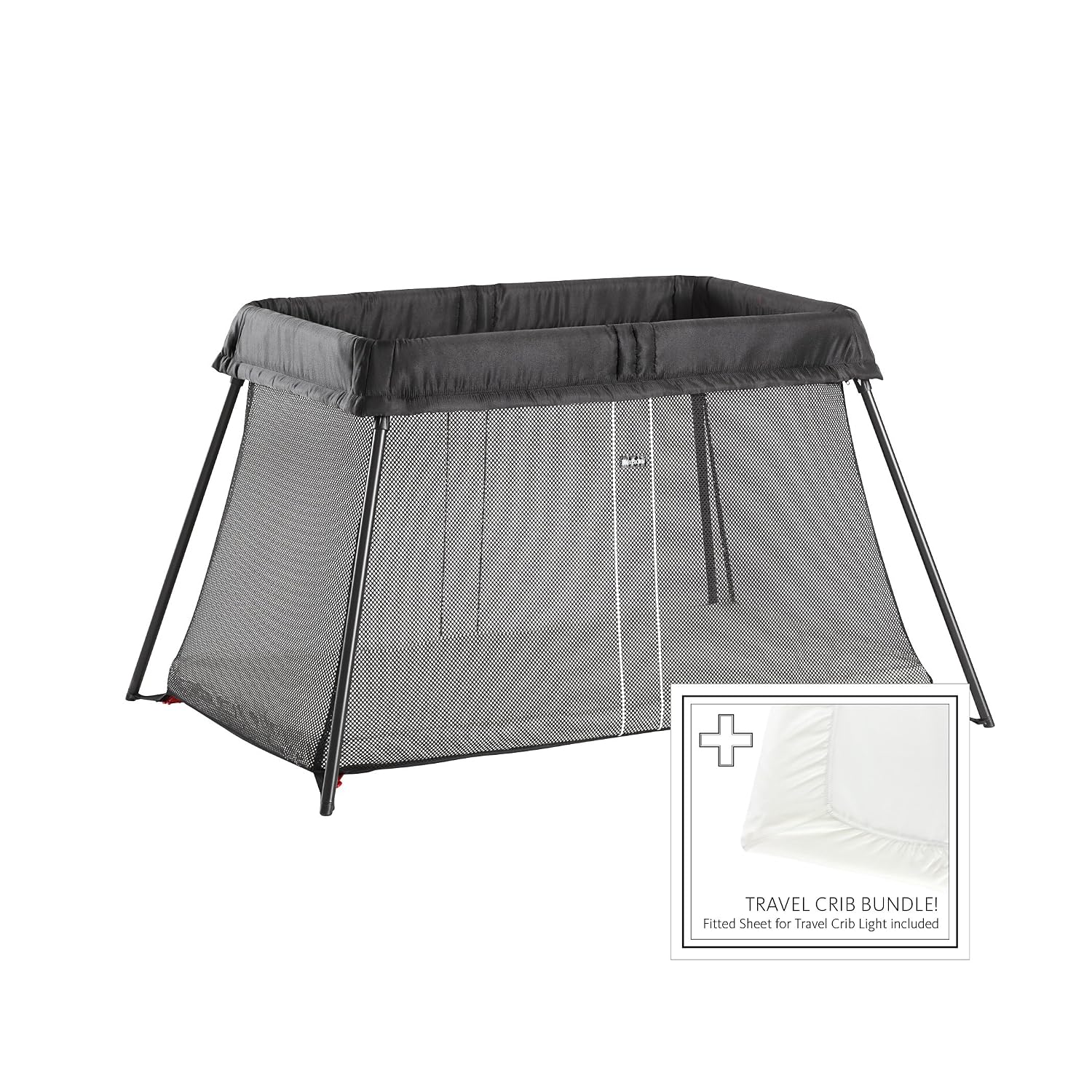 BabyBjorn Travel Crib Light + Fitted Sheet Bundle Pack, Black, One Size (640001US)