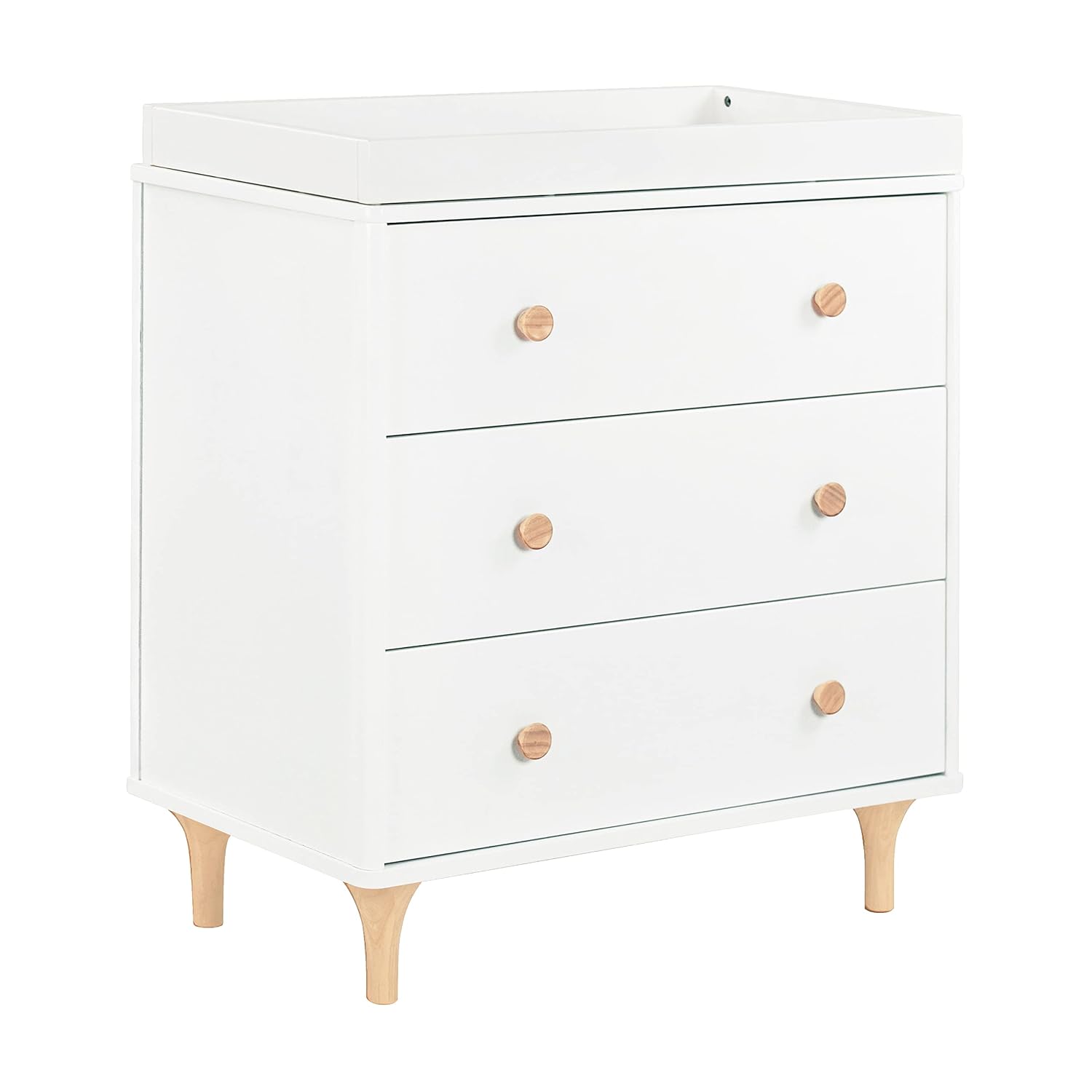 Babyletto Lolly 3-Drawer Changer Dresser with Removable Changing Tray in White and Natural, Greenguard Gold Certified