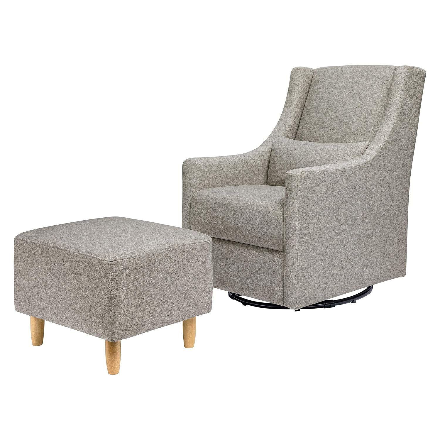 Babyletto Toco Upholstered Swivel Glider & Ottoman in Performance Grey Eco-Weave, GREENGUARD Gold Certified, Water & Stain Resistant