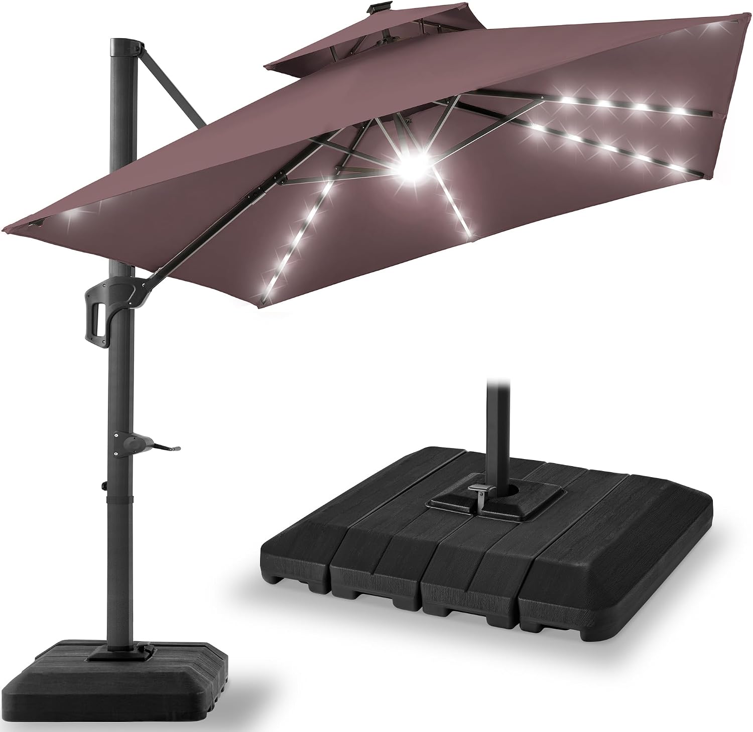 Best Choice Products 10x10ft Cantilever Patio Umbrella w/ Base – Solar LED, 360 Rotation for Deck, Pool, Backyard Shade – Deep Taupe