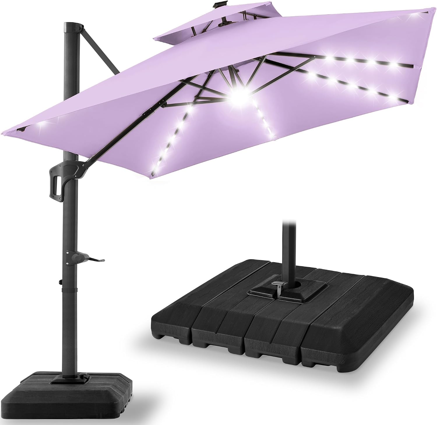 Best Choice Products 10x10ft Cantilever Patio Umbrella w/ Base – Solar LED, 360 Rotation for Deck, Pool, Backyard Shade – Lavender