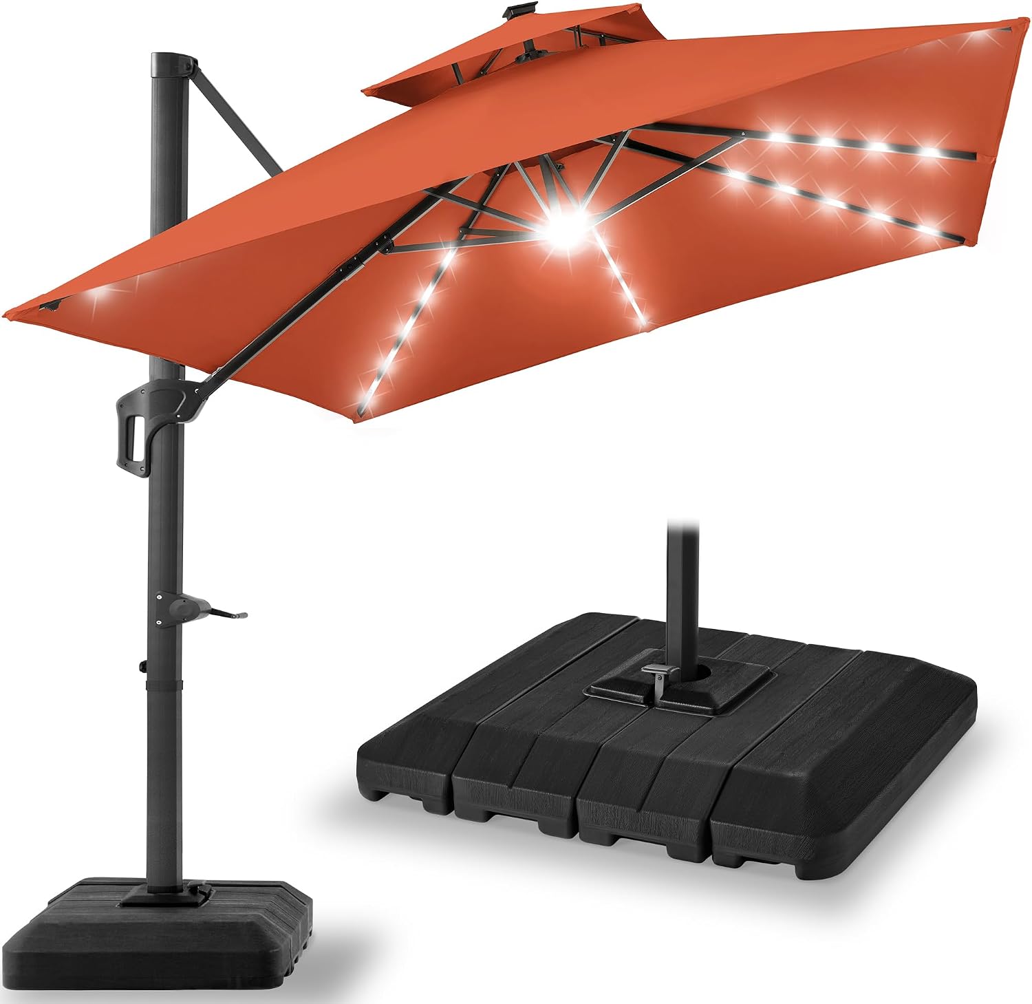 Best Choice Products 10x10ft Cantilever Patio Umbrella w/ Base – Solar LED, 360 Rotation for Deck, Pool, Backyard Shade – Rust