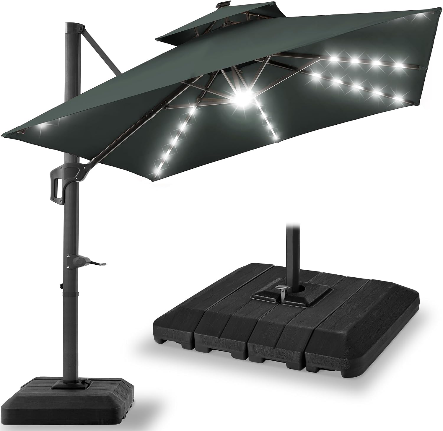Best Choice Products 10x10ft Cantilever Patio Umbrella w/ Base – Solar LED, 360 Rotation for Deck, Pool, Backyard Shade – Slate