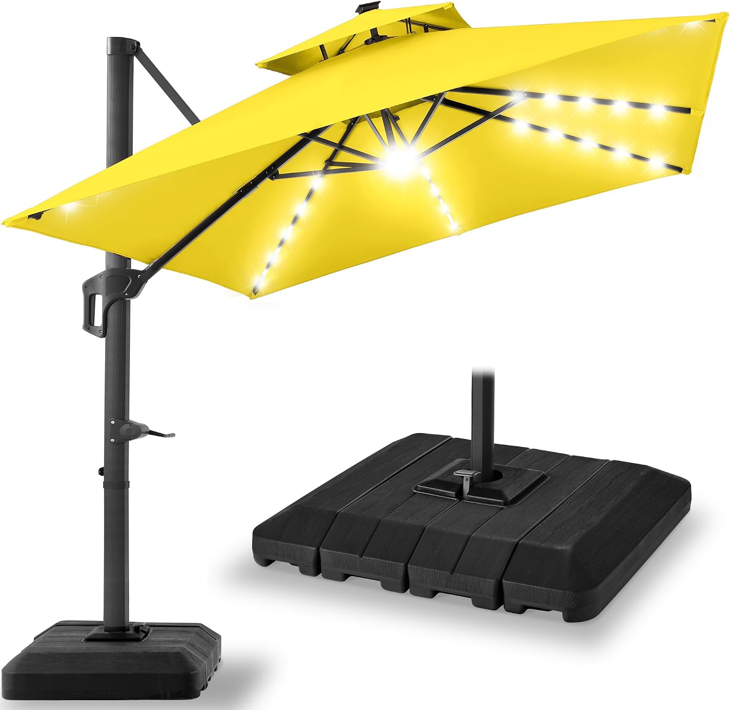 Best Choice Products 10x10ft Cantilever Patio Umbrella w/ Base – Solar LED, 360 Rotation for Deck, Pool, Backyard Shade – Yellow