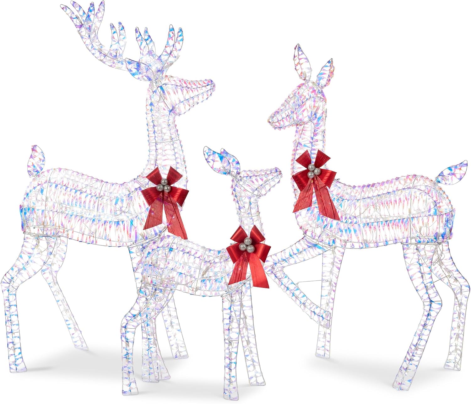 Best Choice Products 3-Piece Large Lighted Christmas Deer Family Set 5Ft Outdoor Yard Decoration with 360 LED Lights, Stakes, Zip Ties – Iridescent