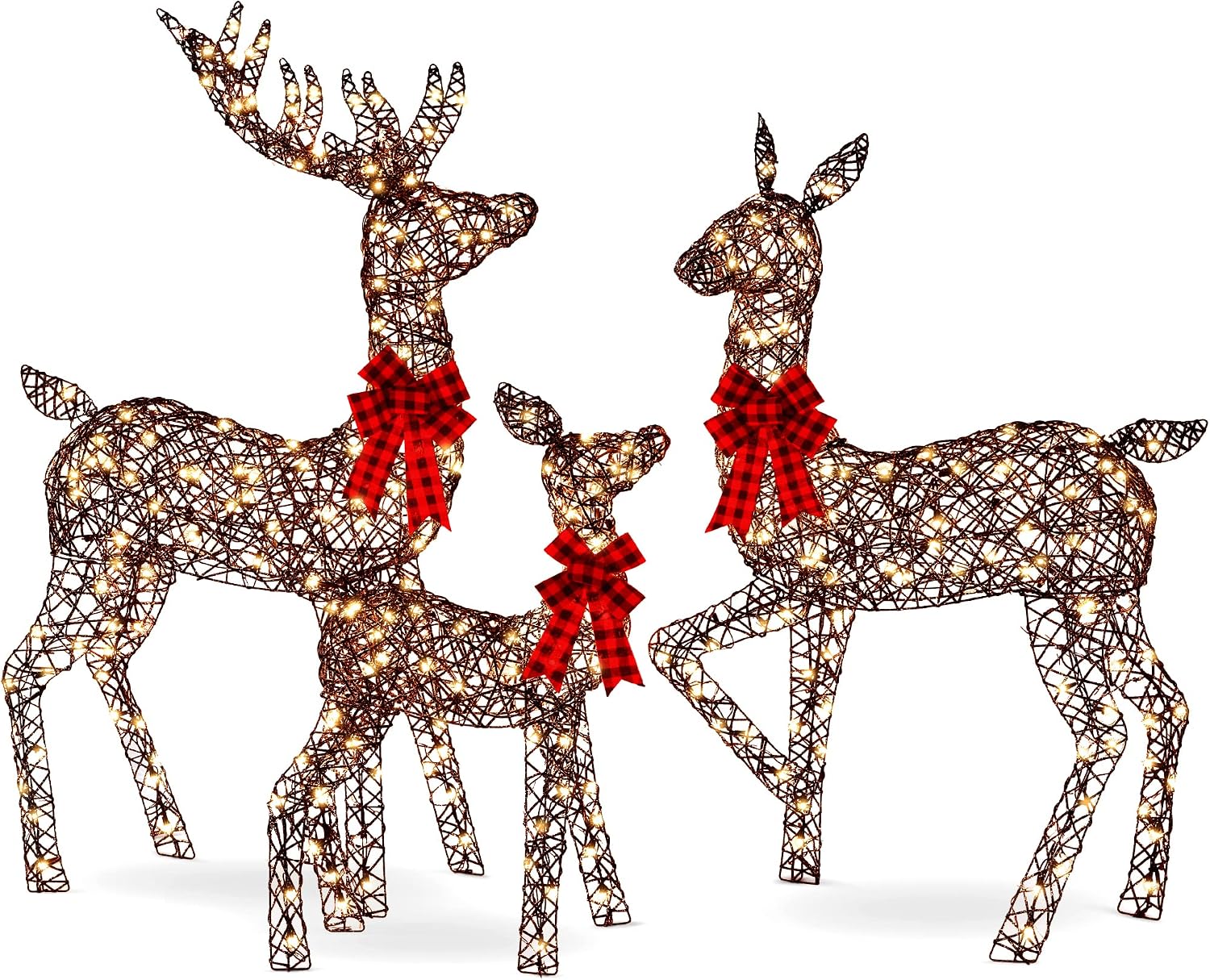 Best Choice Products 3-Piece Large Lighted Christmas Deer Family Set 5Ft Outdoor Yard Decoration with 360 LED Lights, Stakes, Zip Ties – Rattan