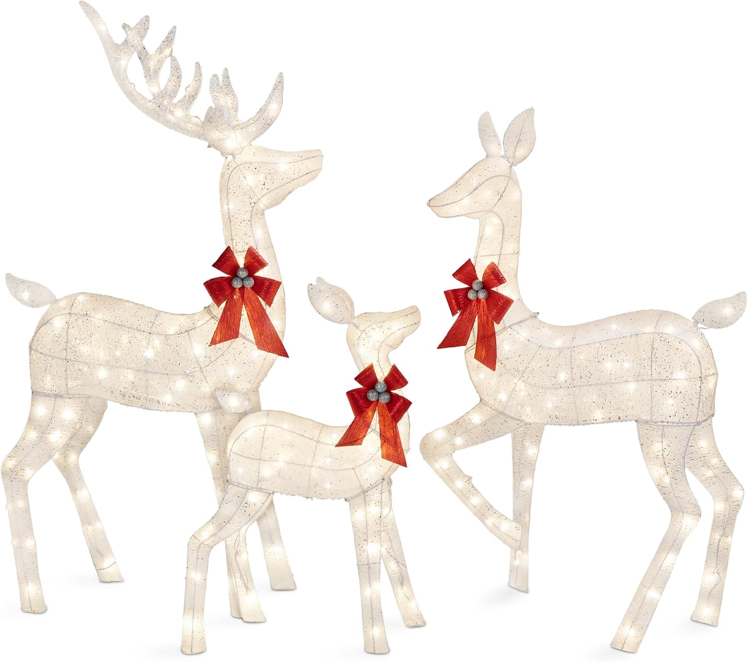 Best Choice Products 3-Piece Large Lighted Christmas Deer Family Set 6.5ft Outdoor Yard Decoration with 385 LED Lights, Stakes, Zip Ties – White