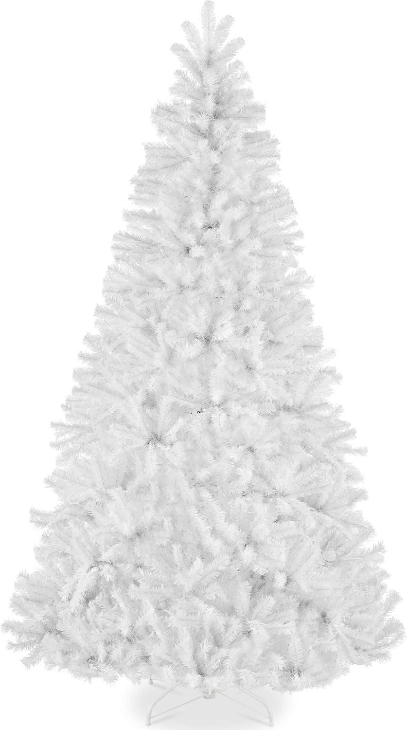 Best Choice Products Artificial Christmas Tree, 7.5ft Premium Unlit Realistic Spruce Holiday Décor w/Dense Branches, Metal Base – White Spruce