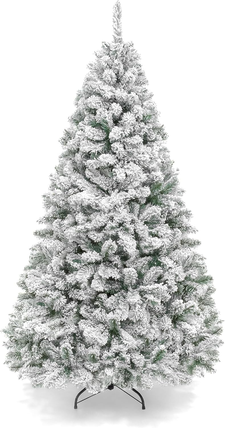 Best Choice Products Artificial Flocked Christmas Tree, 7.5ft Premium Unlit Pine Holiday Décor w/Full Branches, Metal Stand – Green