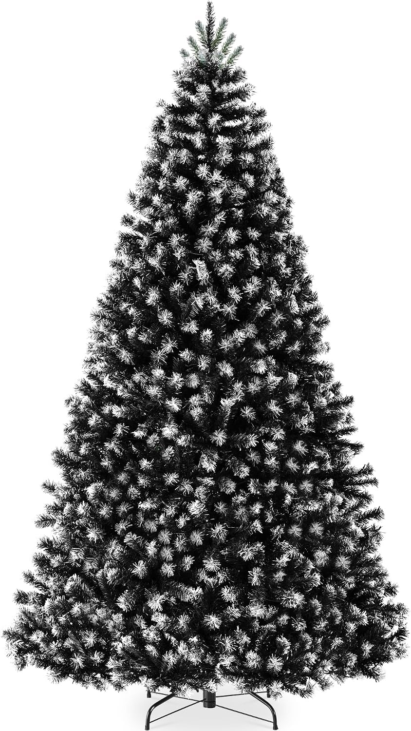Best Choice Products Artificial Frosted Christmas Tree, 7.5ft Premium Unlit Realistic Spruce Holiday Décor w/Dense Branches, Metal Base, Black Spruce
