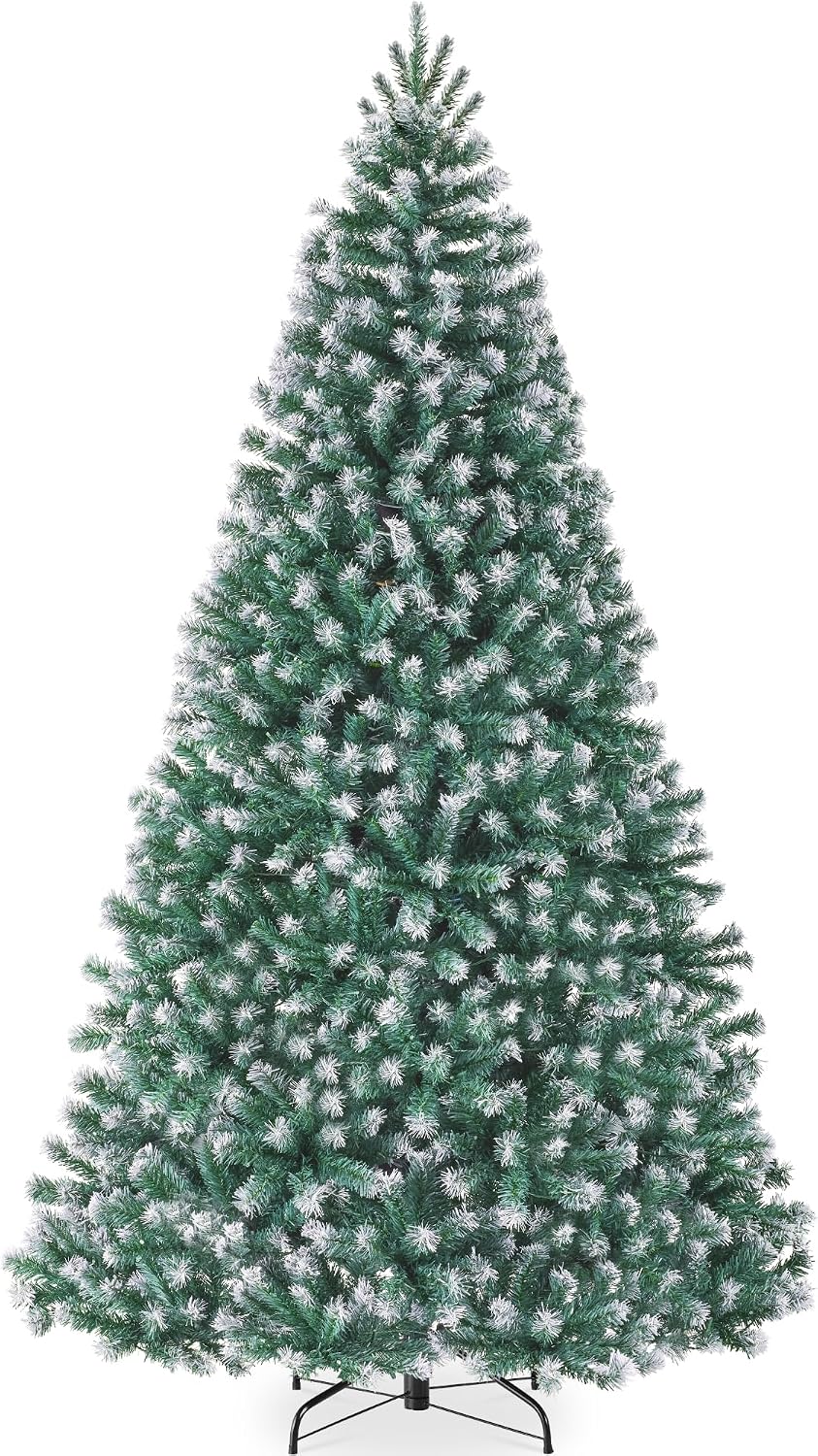 Best Choice Products Artificial Frosted Christmas Tree, 9ft Premium Unlit Realistic Spruce Holiday Décor w/Dense Branches, Metal Base – Blue Spruce