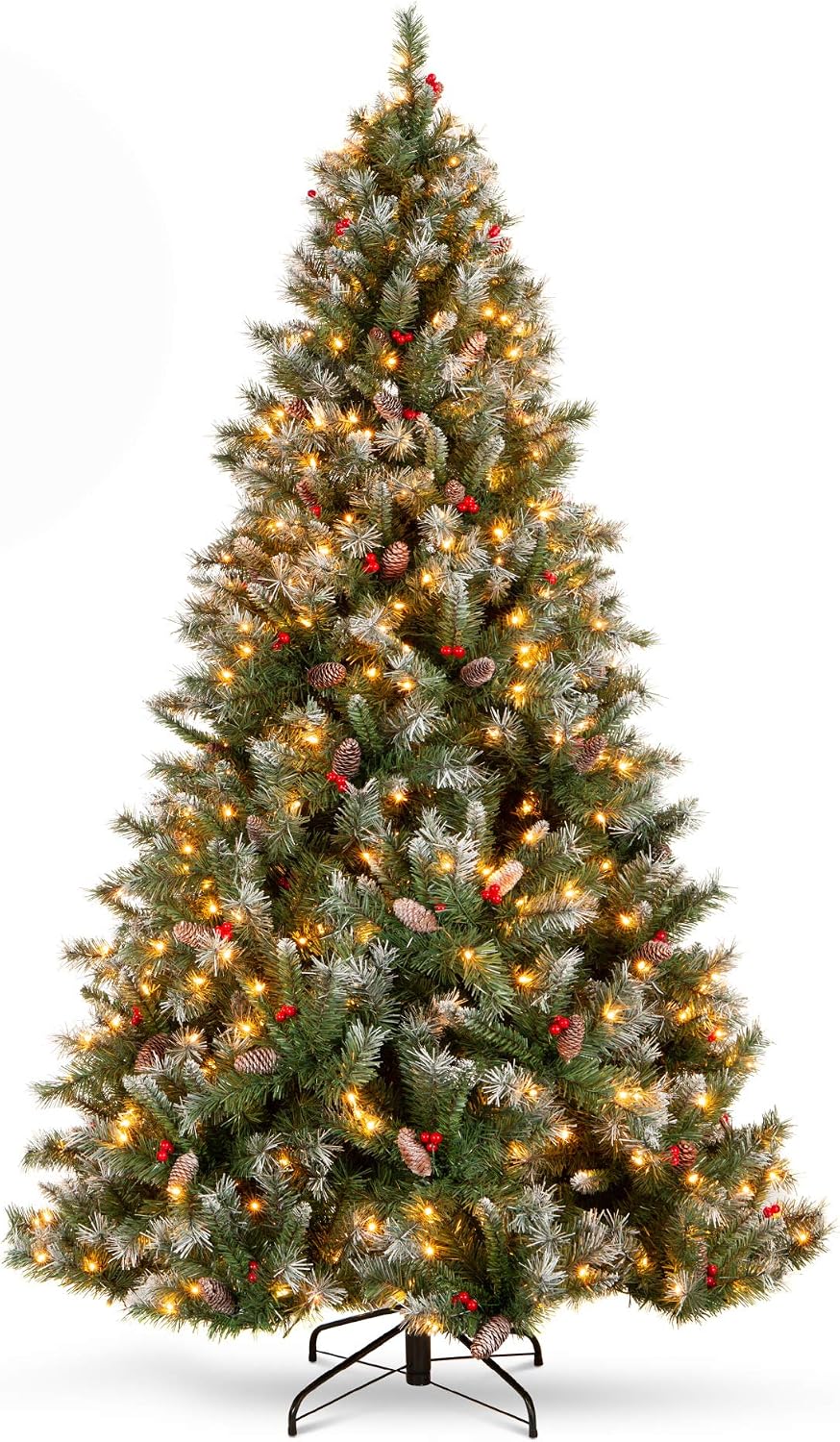 Best Choice Products Christmas Tree Pre-Lit, Pre-Decorated Artificial 9ft Frosted Pine Holiday Decoration w/Frosted Tips, Pine Cones, Berries