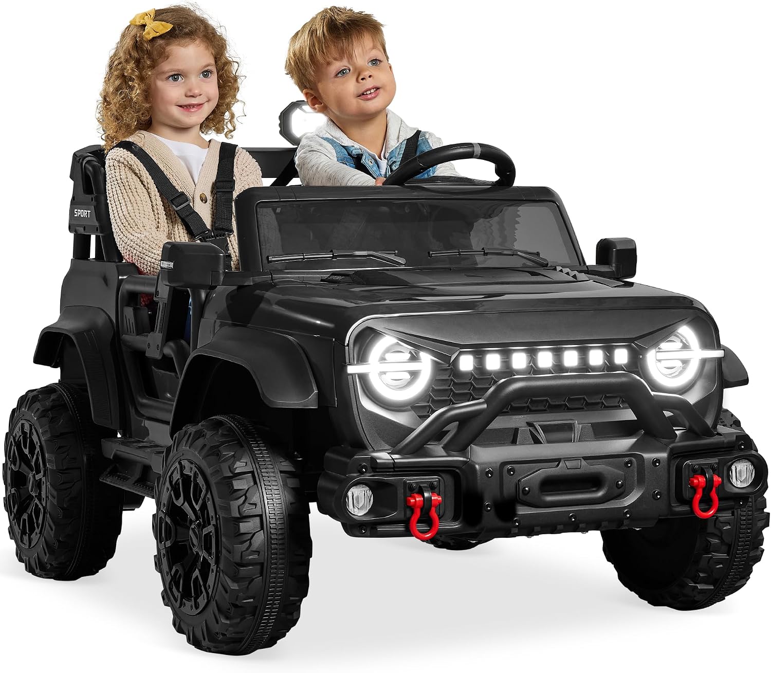 Best Choice Products Kids 24V 2-Seater Electric Ride On Car Truck w/ 132lb Weight Capacity, Parent Control, Bluetooth, LED Lights – Black