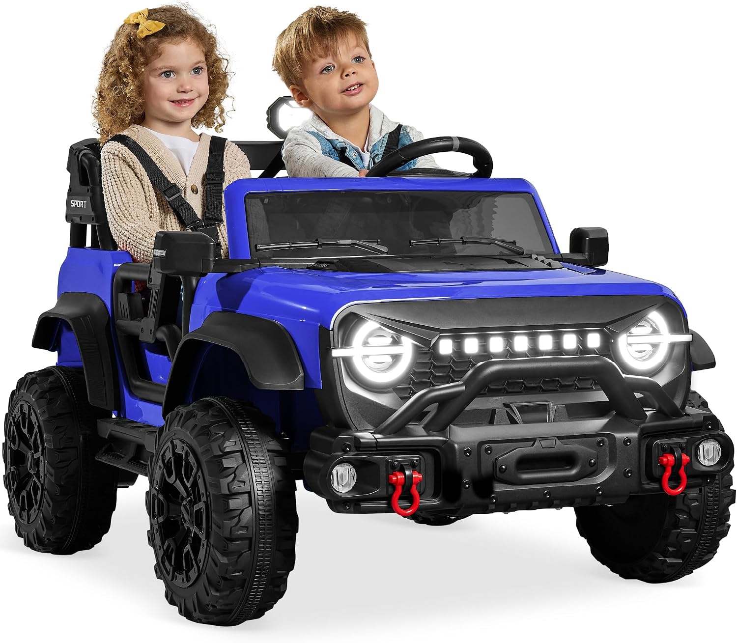Best Choice Products Kids 24V 2-Seater Electric Ride On Car Truck w/ 132lb Weight Capacity, Parent Control, Bluetooth, LED Lights – Blue