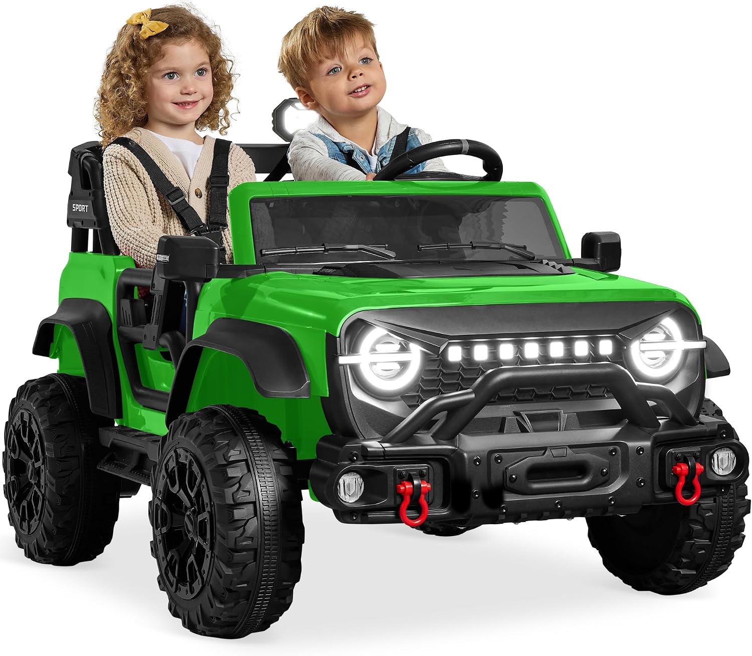 Best Choice Products Kids 24V 2-Seater Electric Ride On Car Truck w/ 132lb Weight Capacity, Parent Control, Bluetooth, LED Lights – Kelly Green