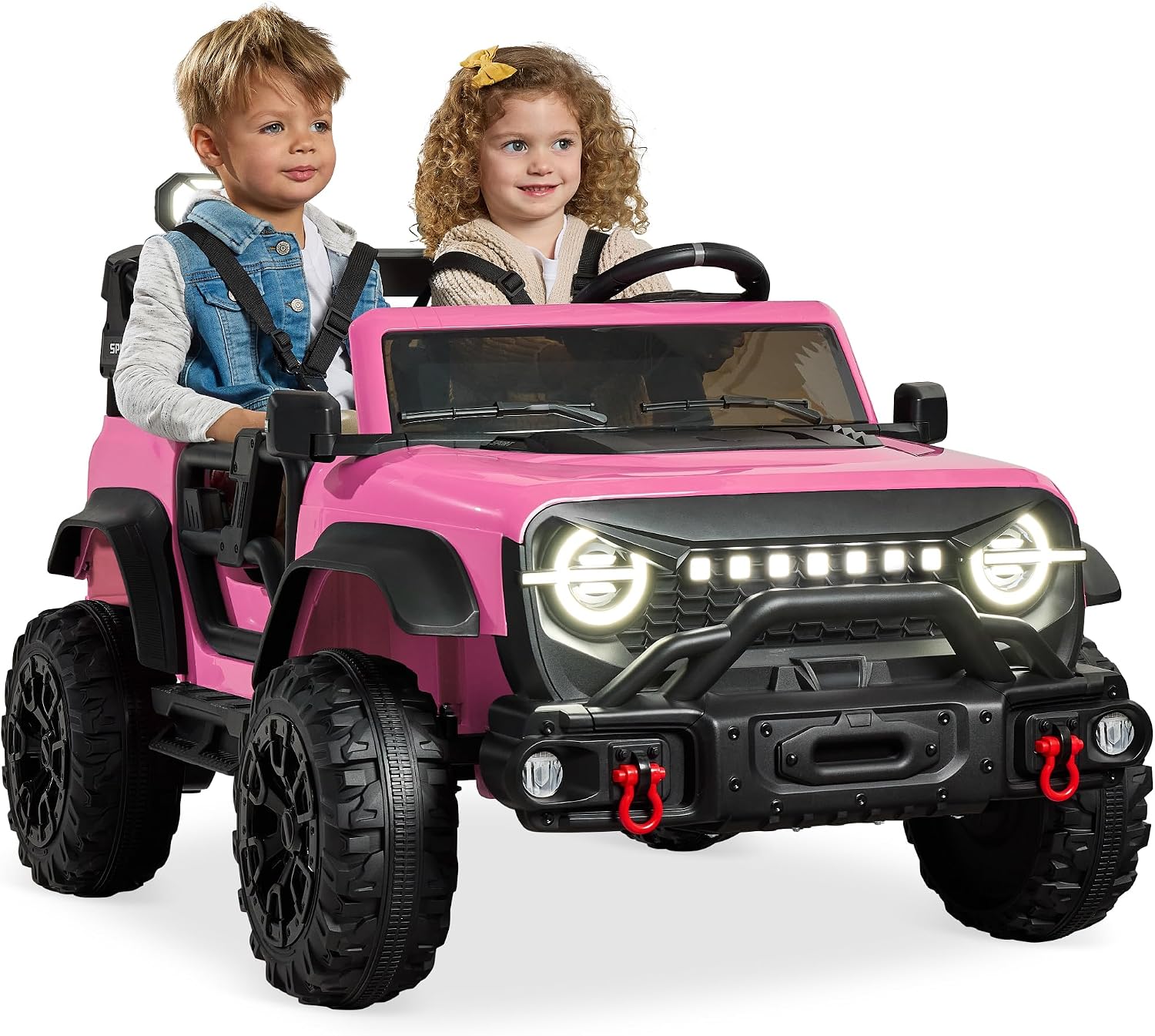 Best Choice Products Kids 24V 2-Seater Electric Ride On Car Truck w/ 132lb Weight Capacity, Parent Control, Bluetooth, LED Lights – Pink