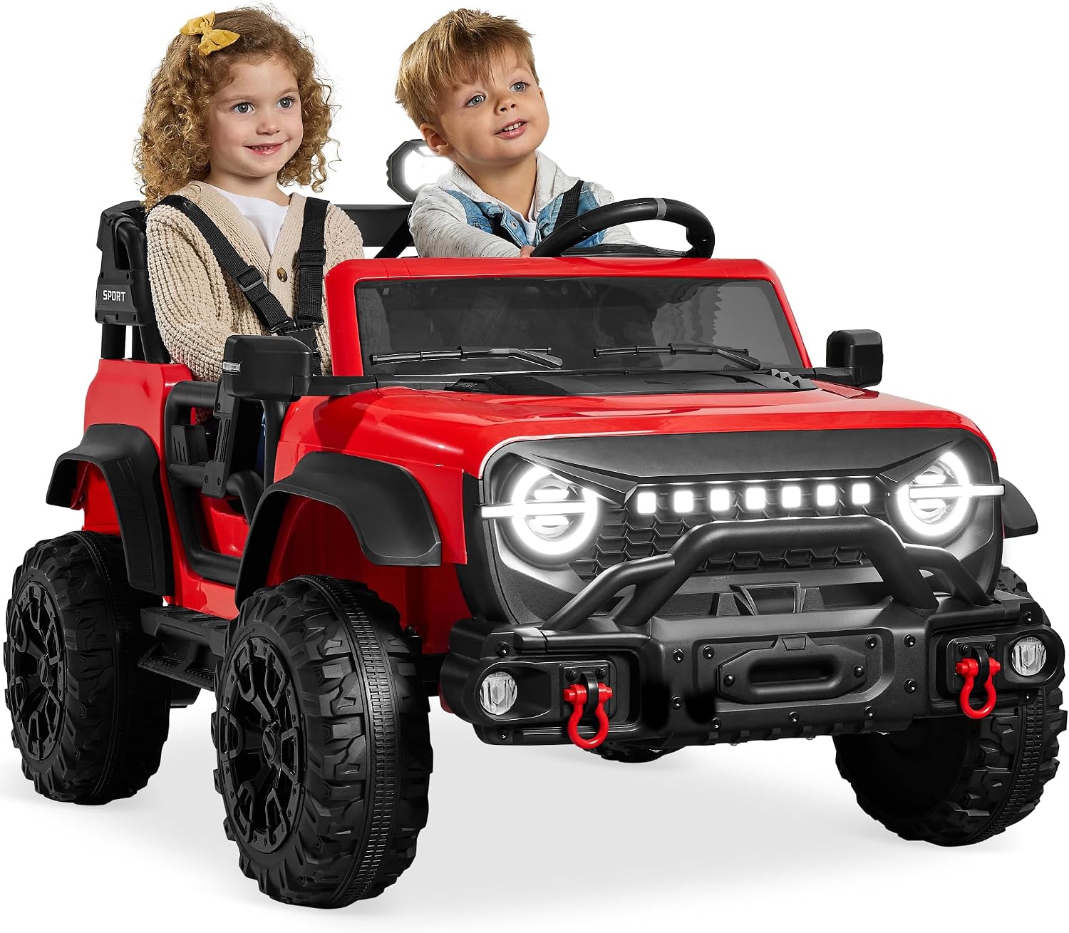 Best Choice Products Kids 24V 2-Seater Electric Ride On Car Truck w/ 132lb Weight Capacity, Parent Control, Bluetooth, LED Lights – Red