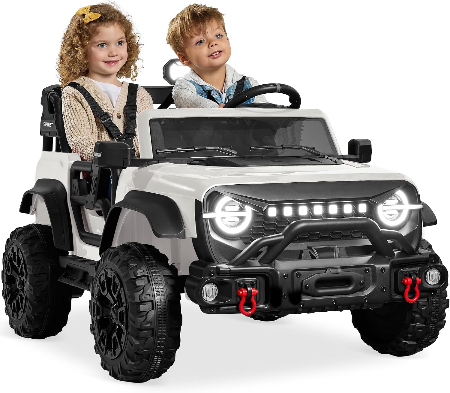 Best Choice Products Kids 24V 2-Seater Electric Ride On Car Truck w/ 132lb Weight Capacity, Parent Control, Bluetooth, LED Lights – White