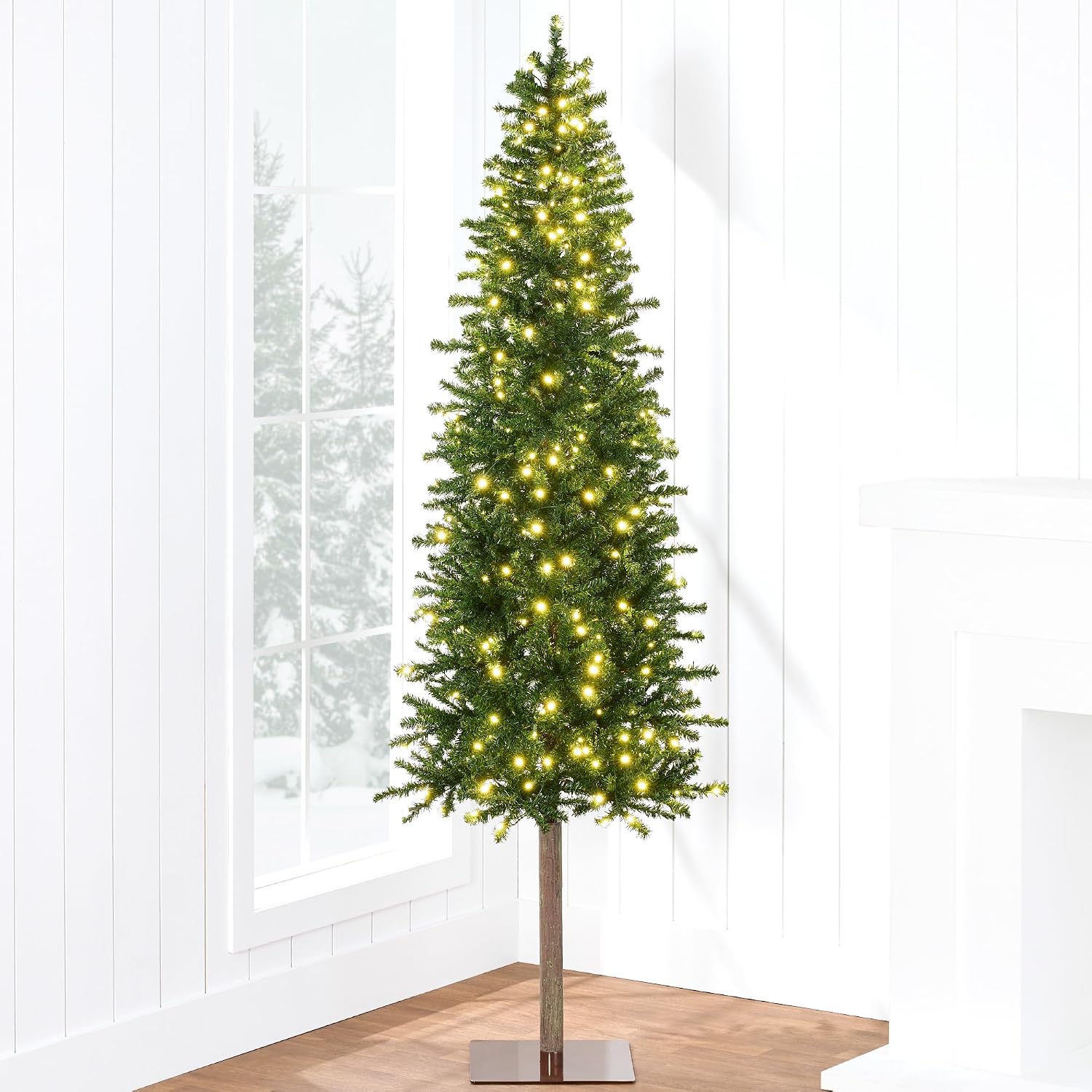 Best Choice Products Pencil Christmas Tree 7.5ft Pre-lit Alpine Slim Holiday Decoration, Lighted Skinny Décor LED Lights, Metal Stand