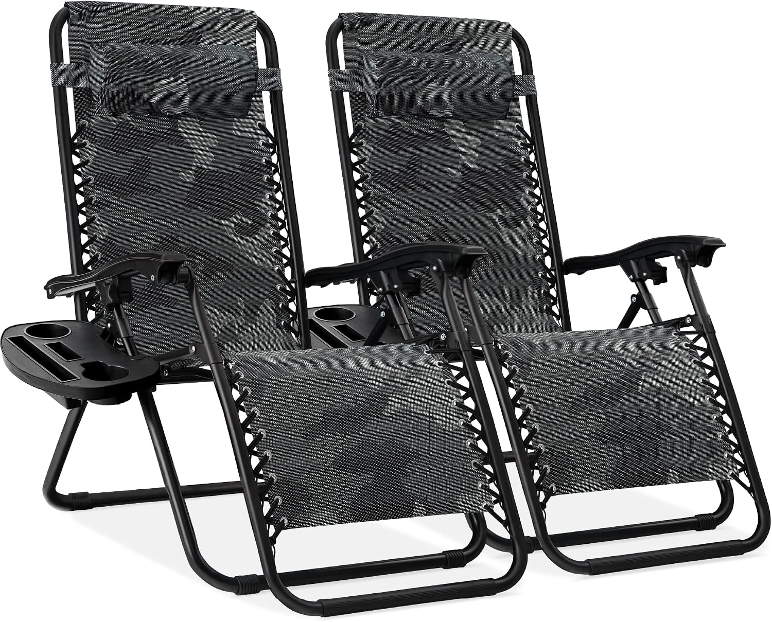 Best Choice Products Set of 2 Adjustable Steel Mesh Zero Gravity Lounge Chair Recliners w/Pillows and Cup Holder Trays – Camouflage