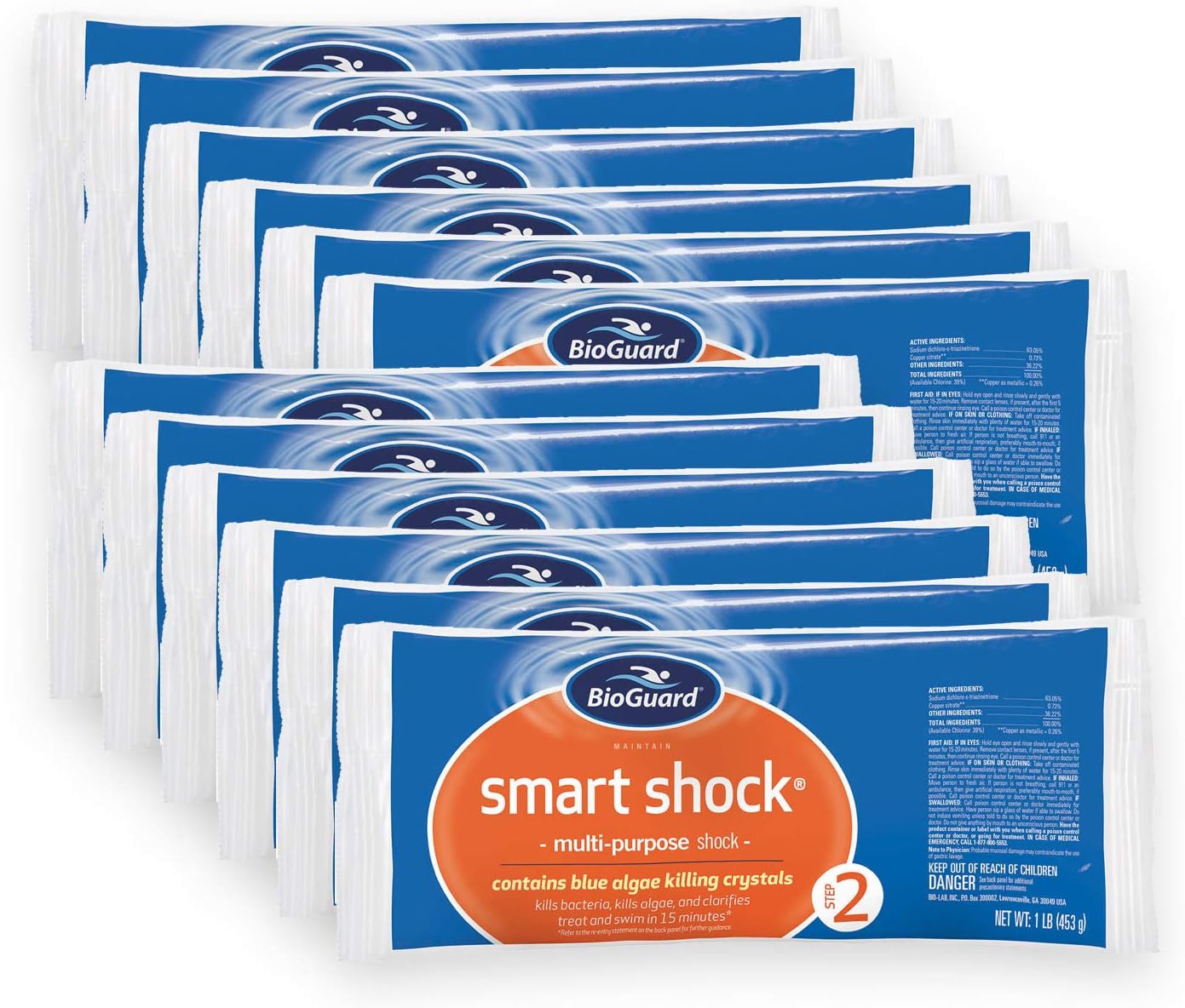 BioGuard Smart Shock 1 lb, Pack of 12, Algae Preventative, Swimming Pool Clarifier, Pool Shock Treatment, Multi-Purpose Shock